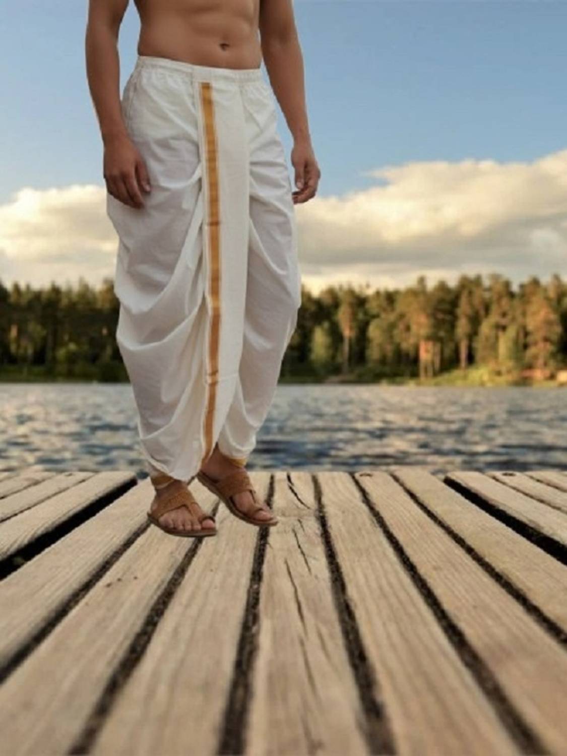 BANARASI POSHAK Ready made Elastic Silk Blend Dhoti for men, Free Size, Ready to wear Dhoti , Self Design Men Dhoti