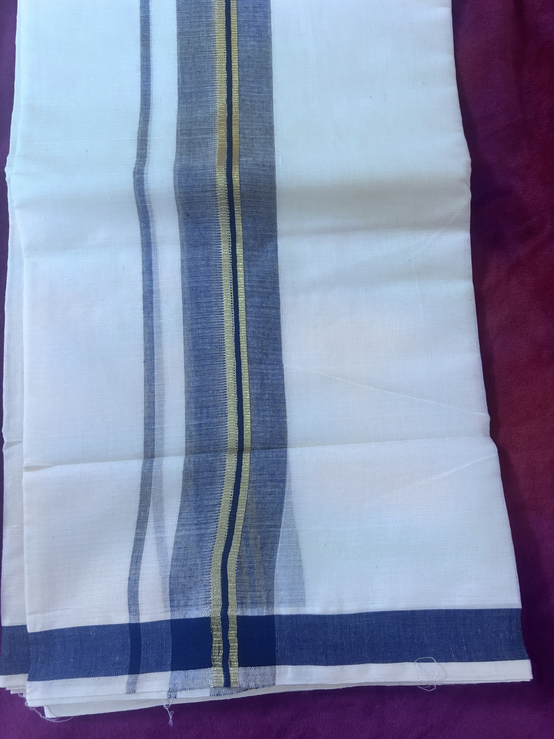 Image of Empire Cotton 2 Piece Combo Half White Brown and Dark Blue Striped Men Dhoti