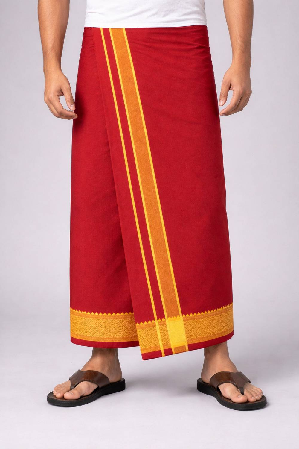 AKESHAVAM 100% Pure Cotton Dhoti/Lungi with Border Traditional Wear Self Design Men Dhoti