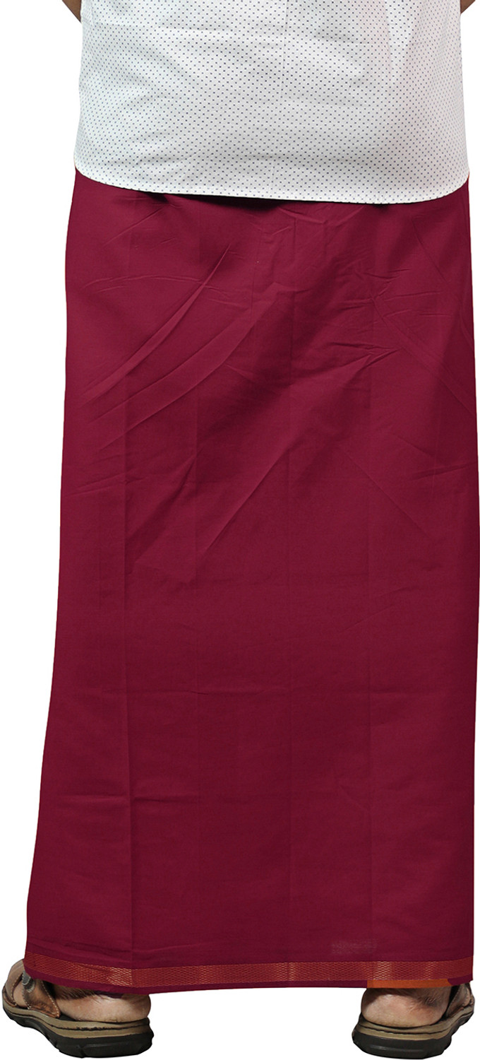 Image of Prakasam Cotton Premium Quality Flexi Size Welcro Pocket- Gold Jari Border Maroon Solid Men Dhoti