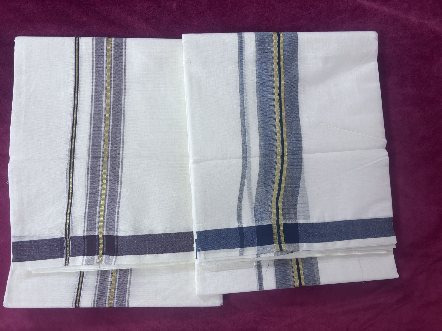 Image of Empire Cotton 2 Piece Combo Half White Brown and Dark Blue Striped Men Dhoti