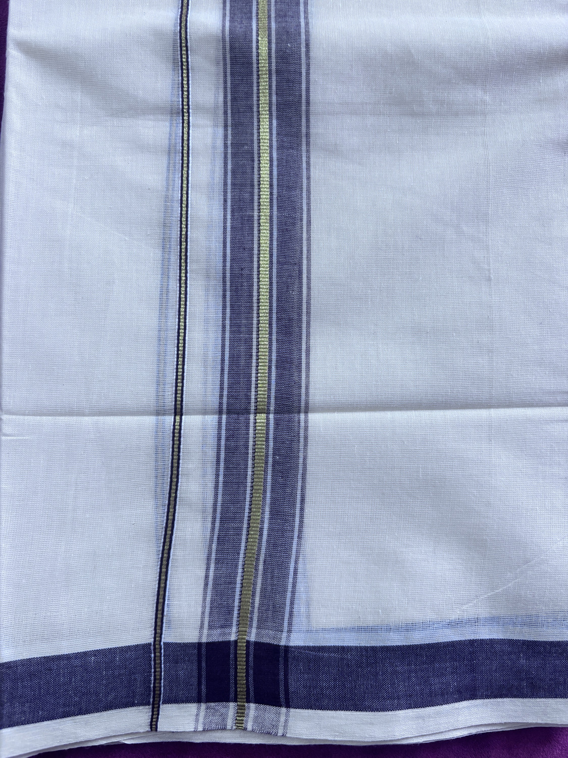Image of Empire Cotton 2 Piece Combo Half White Brown and Dark Blue Striped Men Dhoti