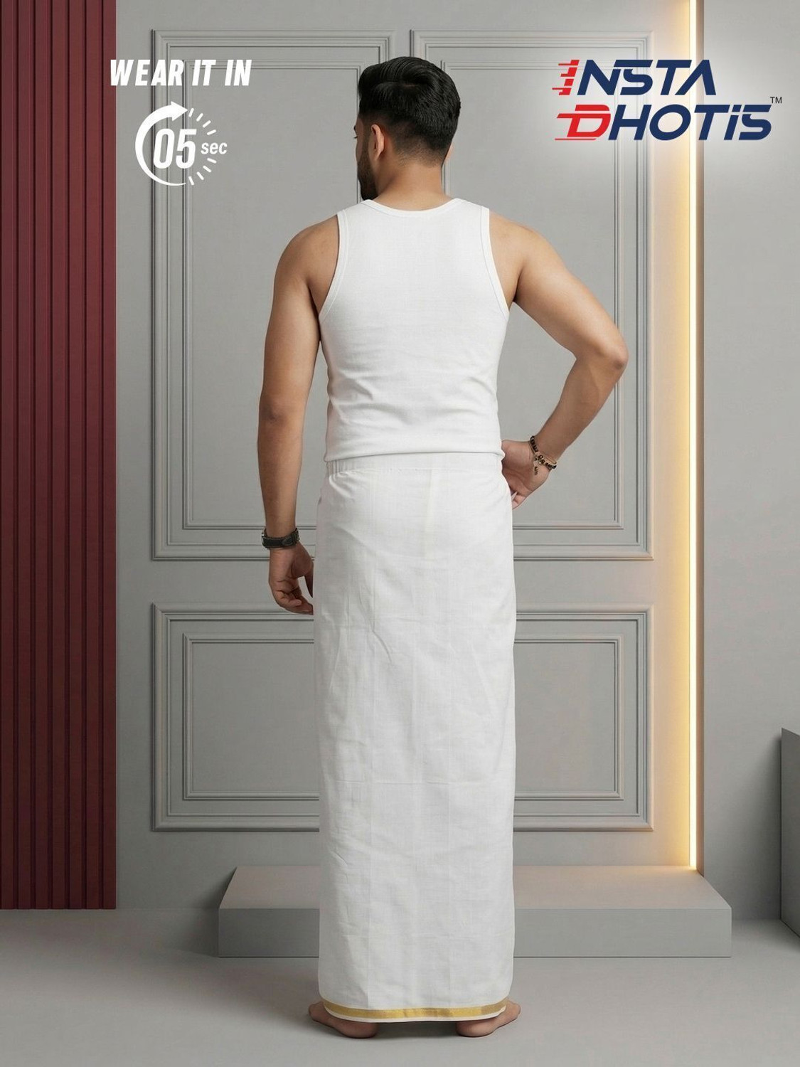 Image of Ramraj Cotton Genxt Insta Ready-to-Wear Dhoti without Inner Boxer in 5 Seconds Solid Men Dhoti