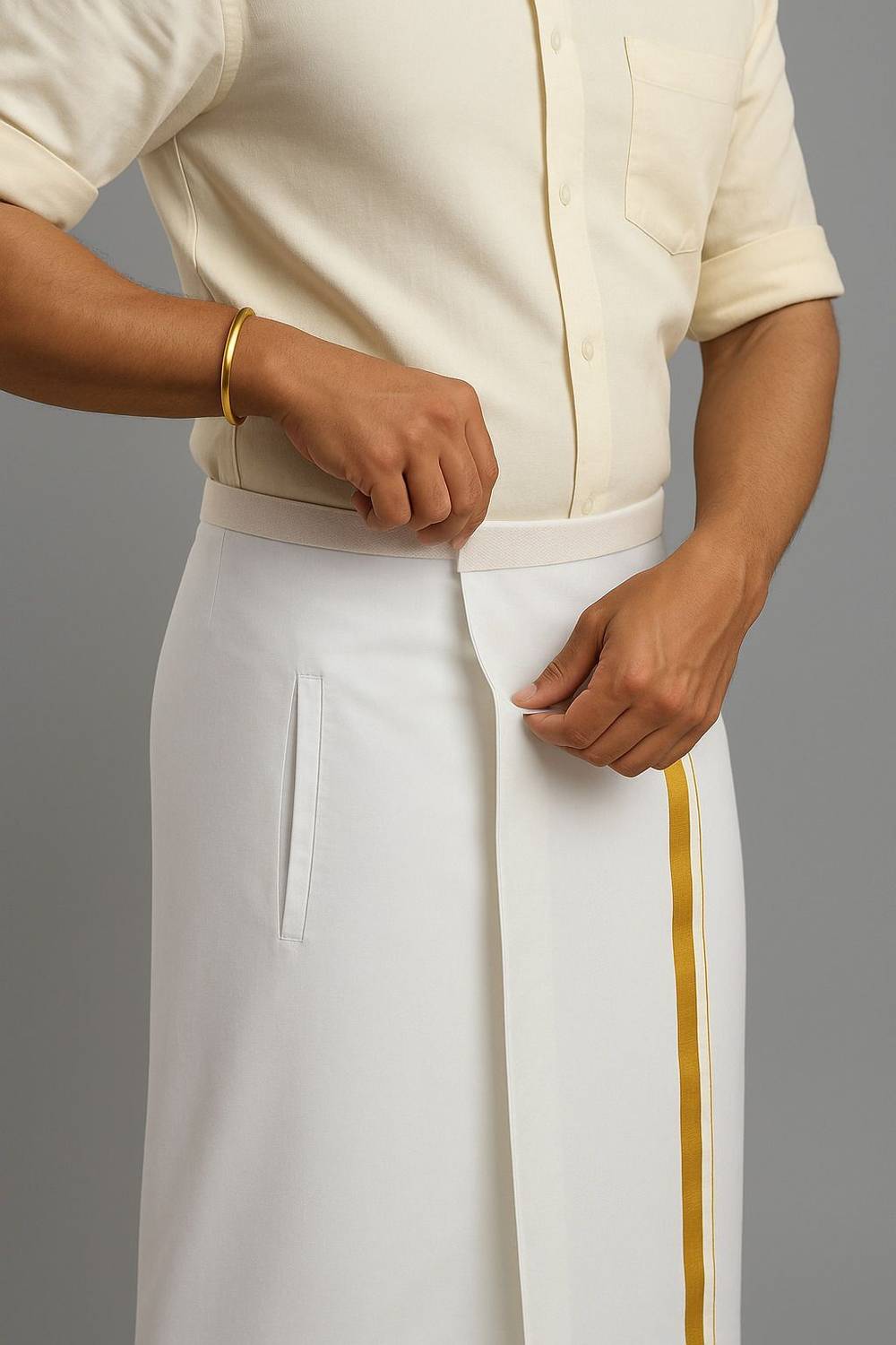 Sac Premium Golden Zari Velcro Dhoti for Men - Image 3
