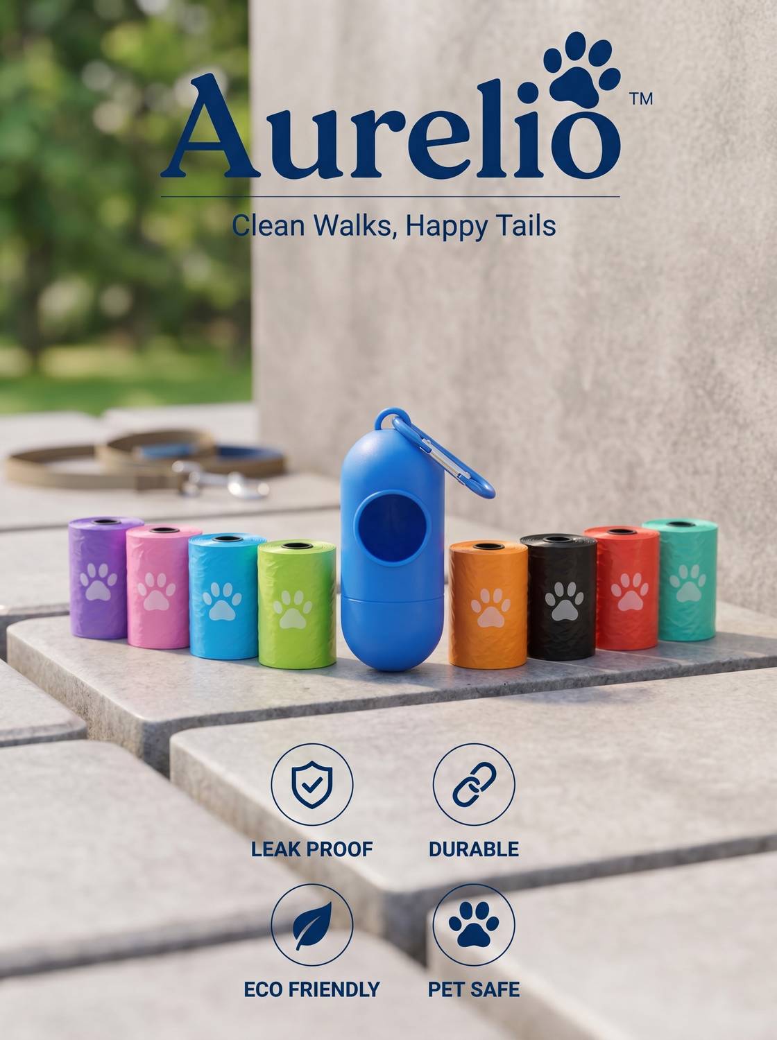 Aurelio Dog Poop & Diaper Disposal Bags with Dispenser | 8 Rolls x 15 Bags Diaper Bag Dispenser