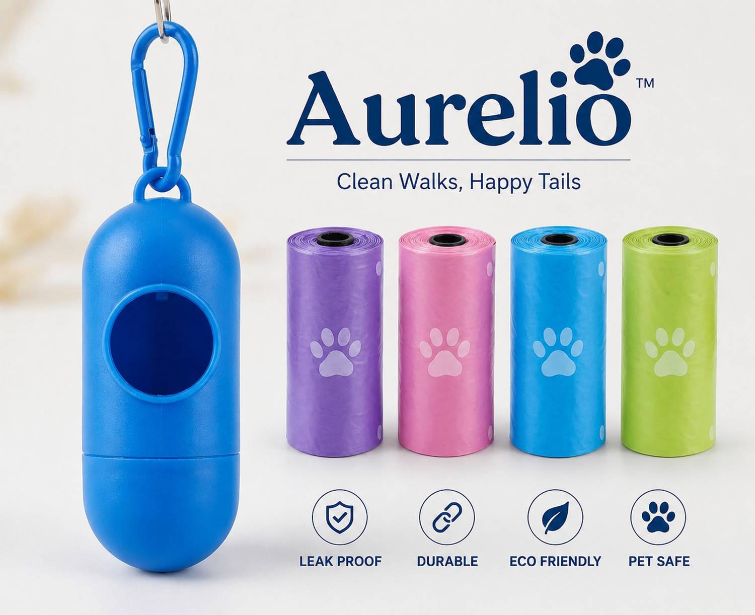 Aurelio Dog Poop & Diaper Disposal Bags with Dispenser | 4 Rolls x 15 Bags Diaper Bag Dispenser