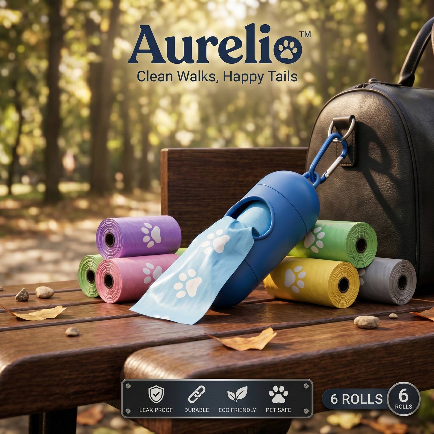 Aurelio Dog Poop & Diaper Disposal Bags with Dispenser | 6 Rolls x 15 Bags Diaper Bag Dispenser