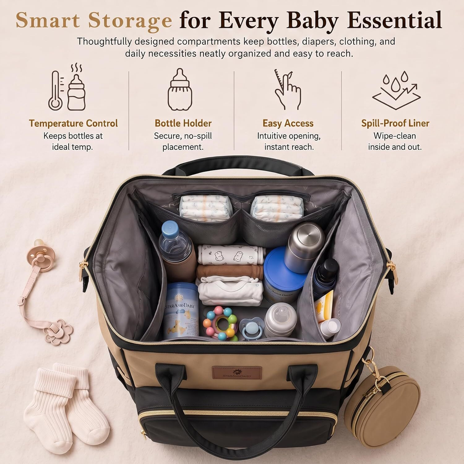 Image of StarAndDaisy Premium Baby Diaper Bag Spacious, Waterproof Backpack with Multiple Pockets Mothers Maternity Bags for Travel Diaper Backpack