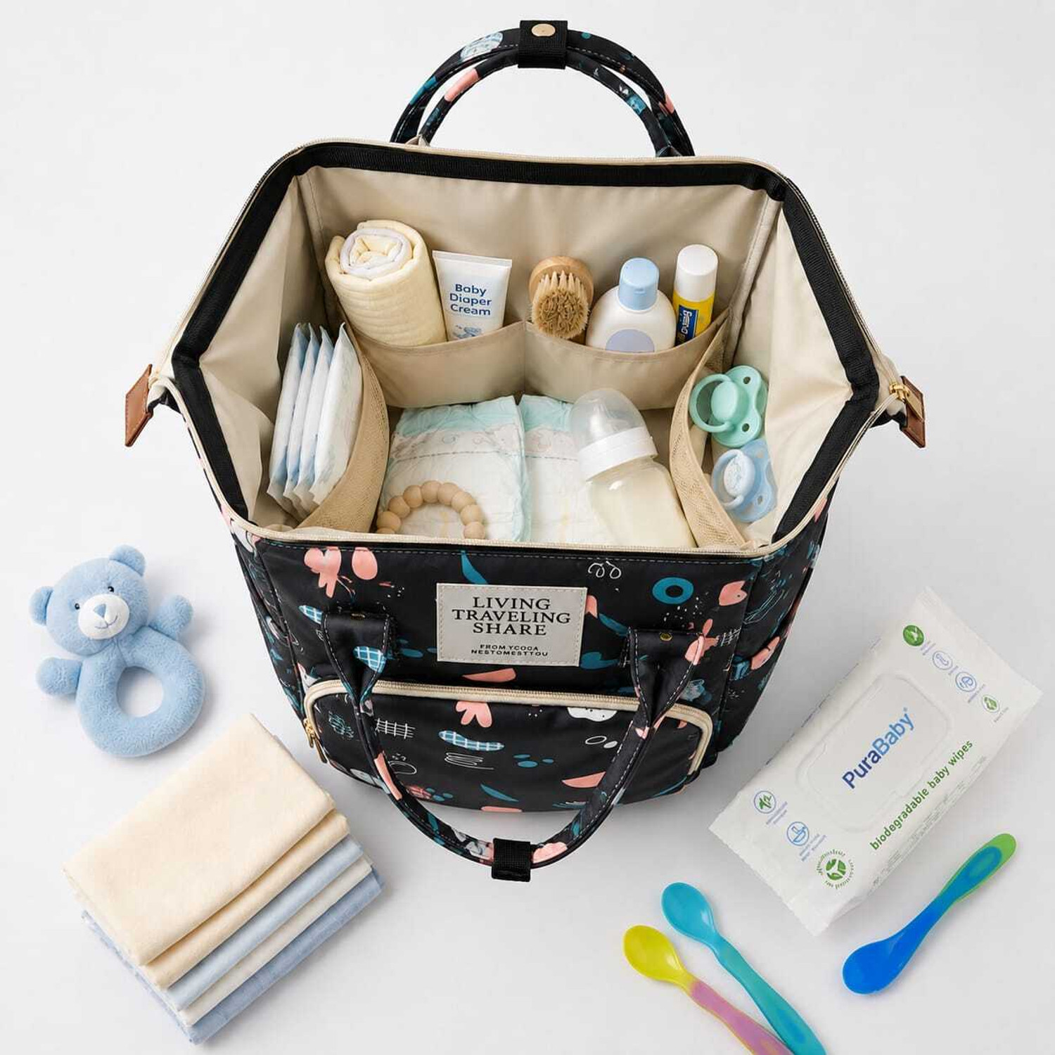 Image of MforMingle remium Baby Backpack | Large Diaper Bag with Bottle Holder Backpack Diaper Bag (Black)
