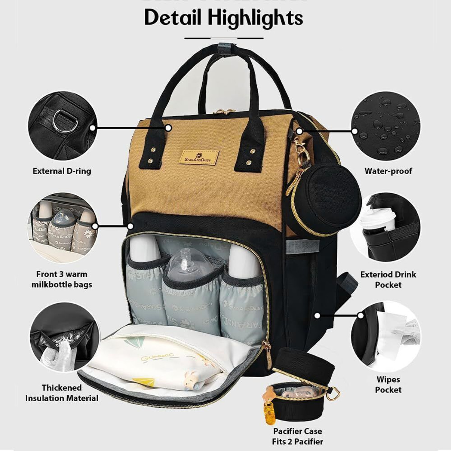 Image of StarAndDaisy Premium Baby Diaper Bag Spacious, Waterproof Backpack with Multiple Pockets Mothers Maternity Bags for Travel Diaper Backpack
