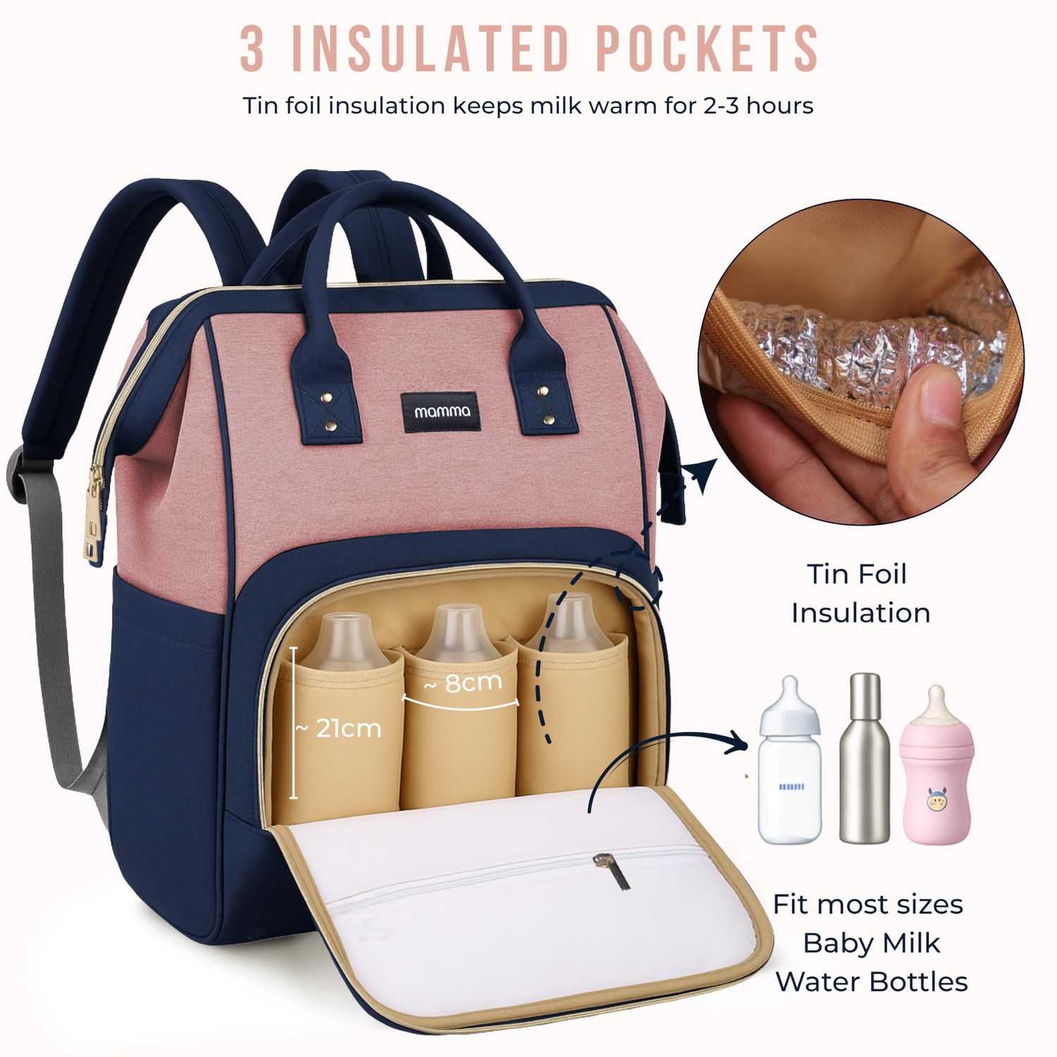 Image of MAMMA Baby Diaper Bags for Mom for Travel 12 Pockets Baby Diaper Bags with 9 Months Warranty