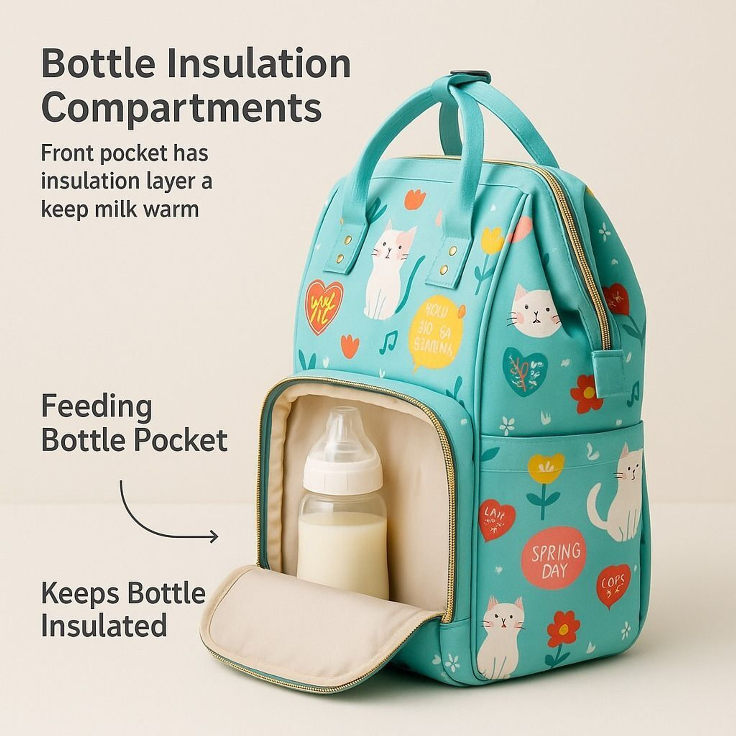 Image of Laee cute Diaper Bags for Mom Travel Basic Edition|6 Month Warranty (green ) printed diaper bag