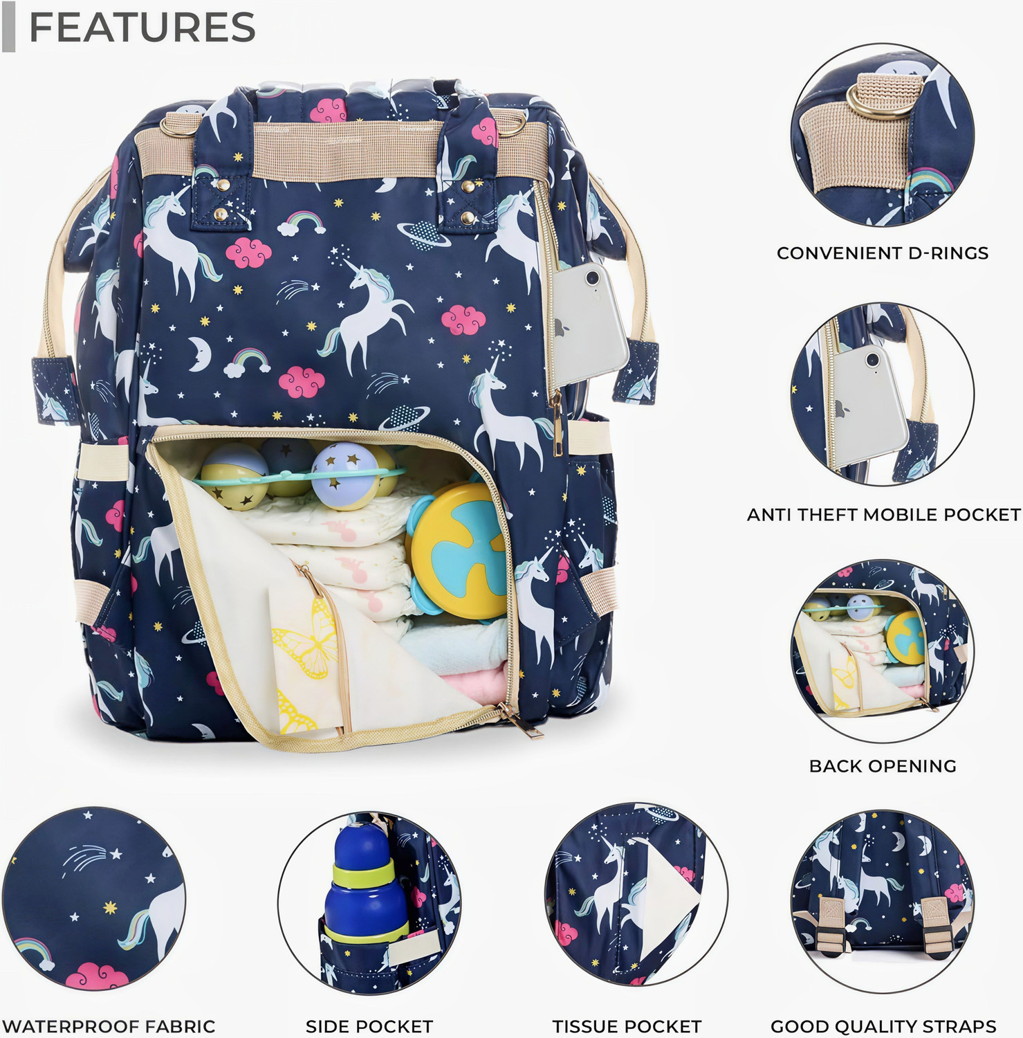 Image of Ramyaa Enterpriese Baby Diaper Bag Kids Travelling Bag with Insulated Bottle Pockets diaper bag baby diaper bag