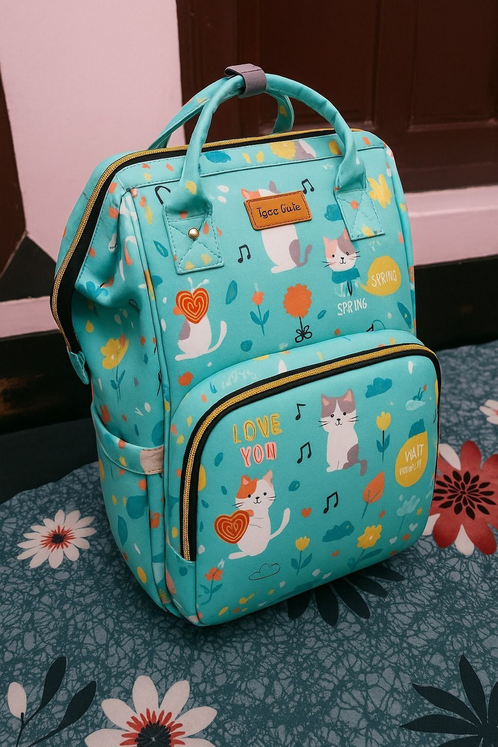 Image of Laee cute Diaper Bags for Mom Travel Basic Edition|6 Month Warranty (green ) printed diaper bag