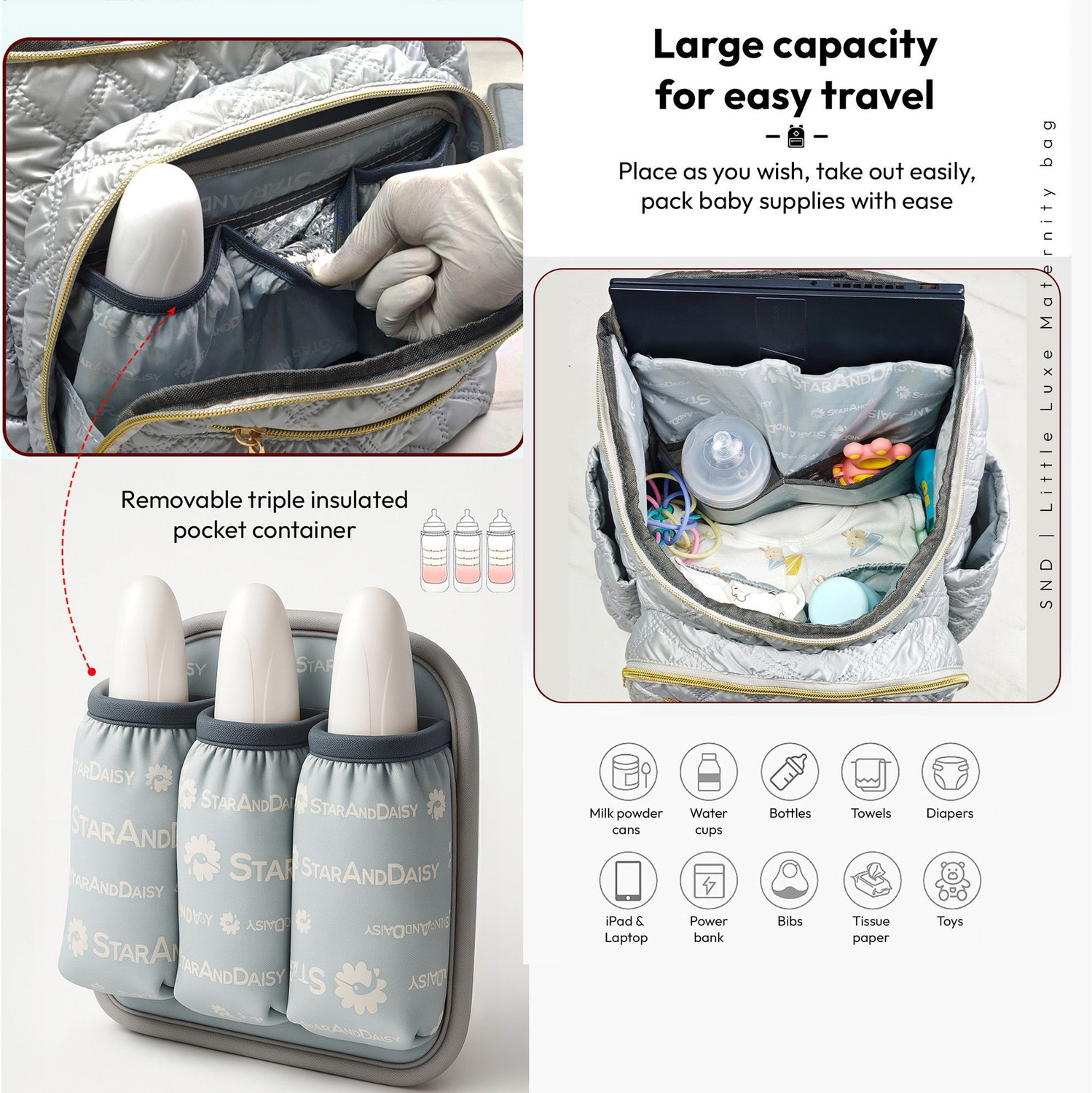Image of StarAndDaisy Premium Baby Diaper Bag Spacious, Waterproof Backpack with Multiple Pockets Mothers Maternity Bags for Travel Diaper Backpack