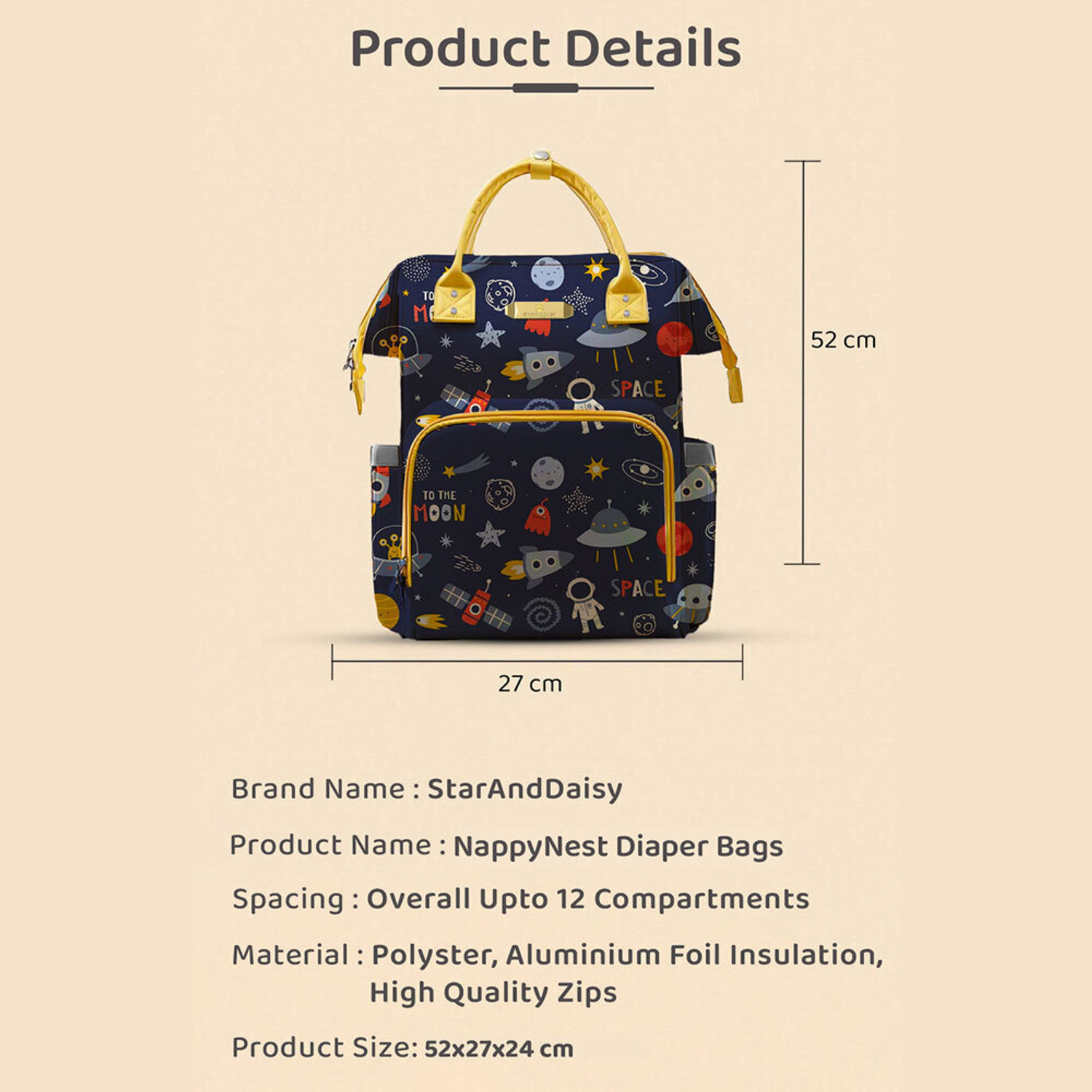 Image of StarAndDaisy Baby Diaper Bag For Mothers Spacious Waterproof Backpack With Multiple Pockets Mothers Maternity Bags for Travel Diaper Backpack