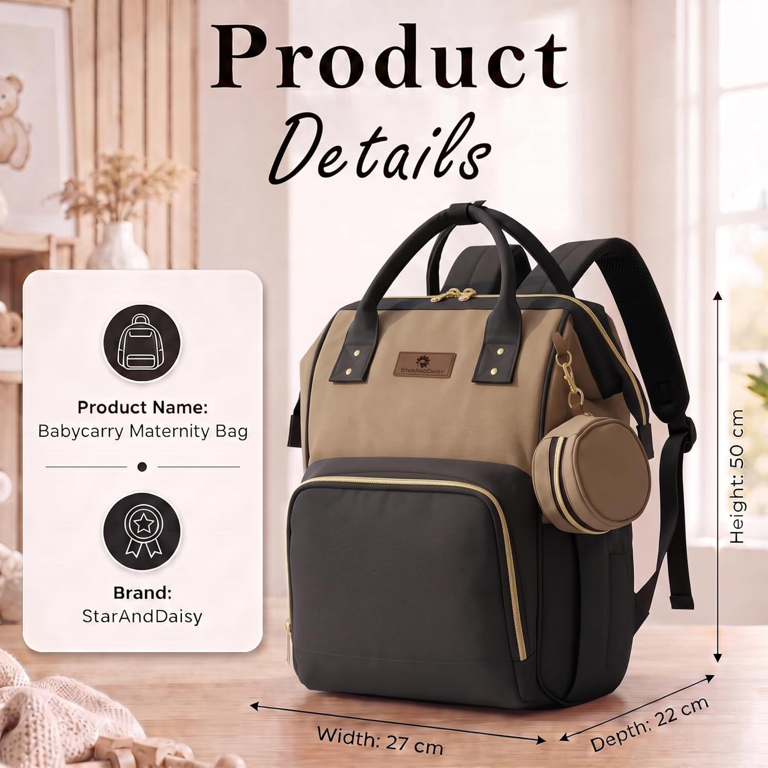 Image of StarAndDaisy Premium Baby Diaper Bag Spacious, Waterproof Backpack with Multiple Pockets Mothers Maternity Bags for Travel Diaper Backpack
