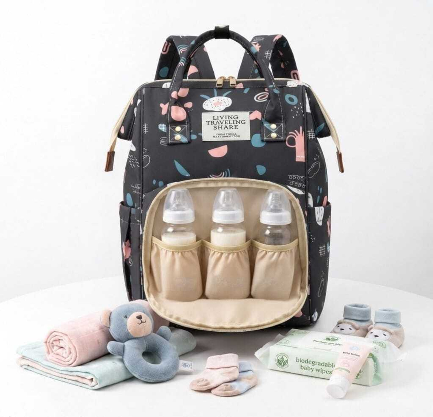 Image of MforMingle remium Baby Backpack | Large Diaper Bag with Bottle Holder Backpack Diaper Bag (Black)