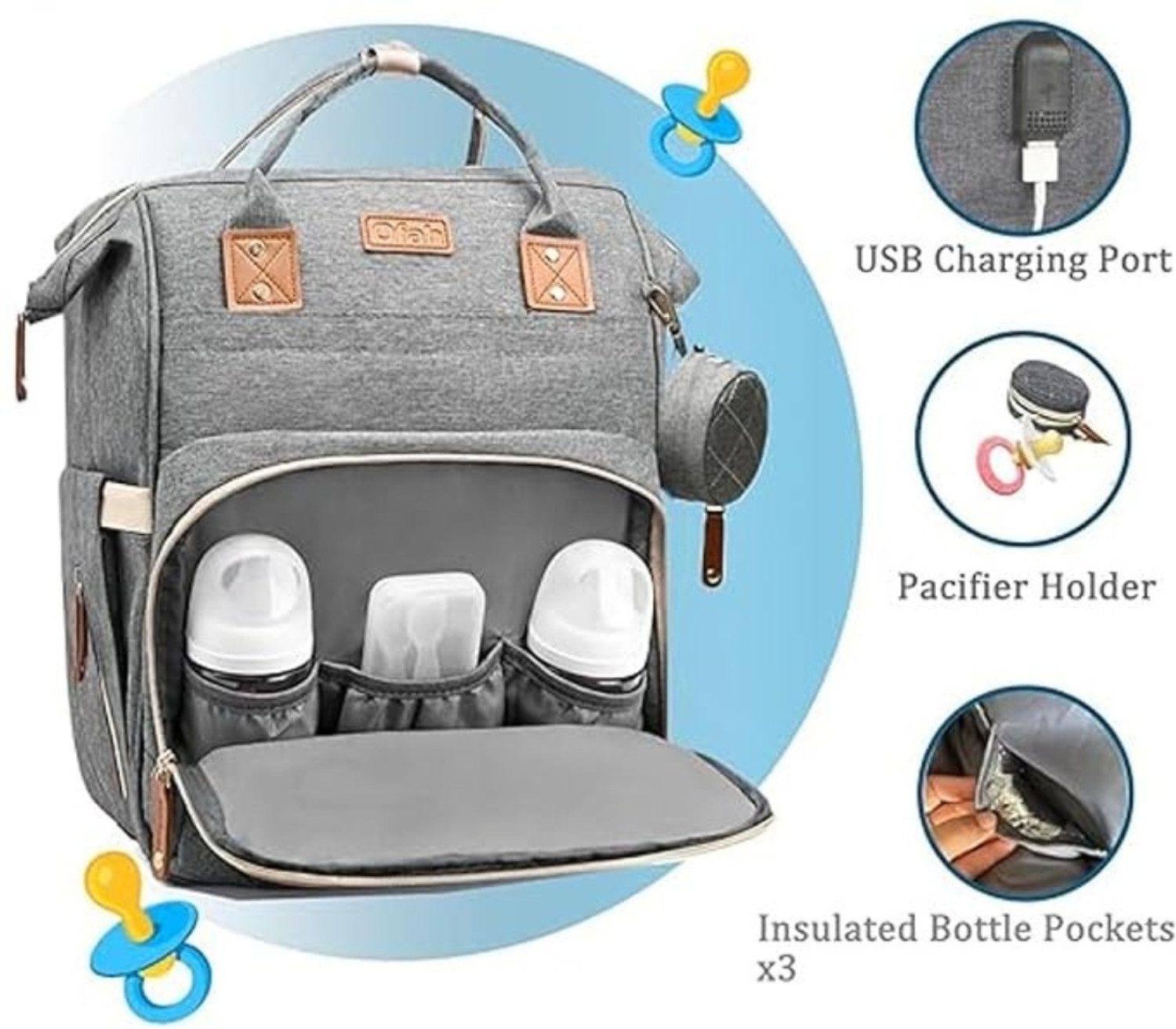 Image of Gold Leaf USB Baby Diaper Bag - Large Waterproof Travel Backpack for Moms & Dads Diaper Bag