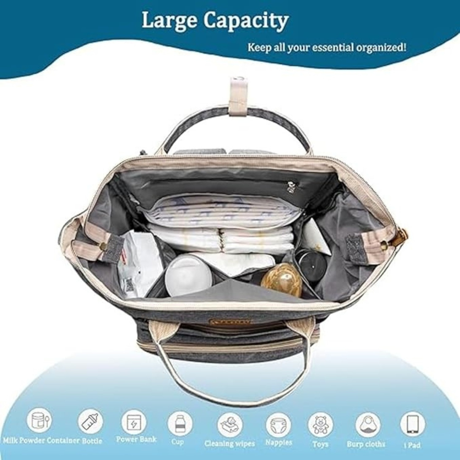Image of Gold Leaf USB Baby Diaper Bag - Large Waterproof Travel Backpack for Moms & Dads Diaper Bag