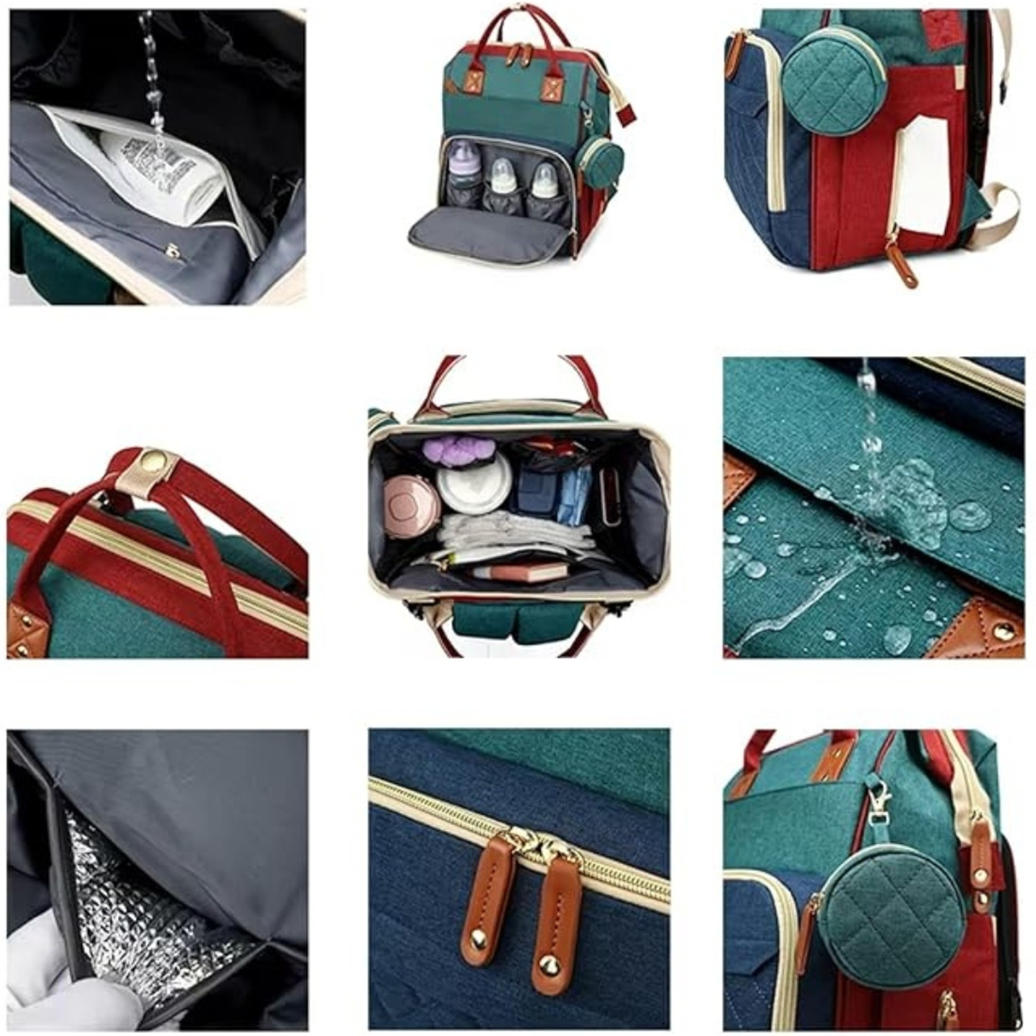 Image of Gold Leaf USB Baby Diaper Bag - Large Waterproof Travel Backpack for Moms & Dads Diaper Bag