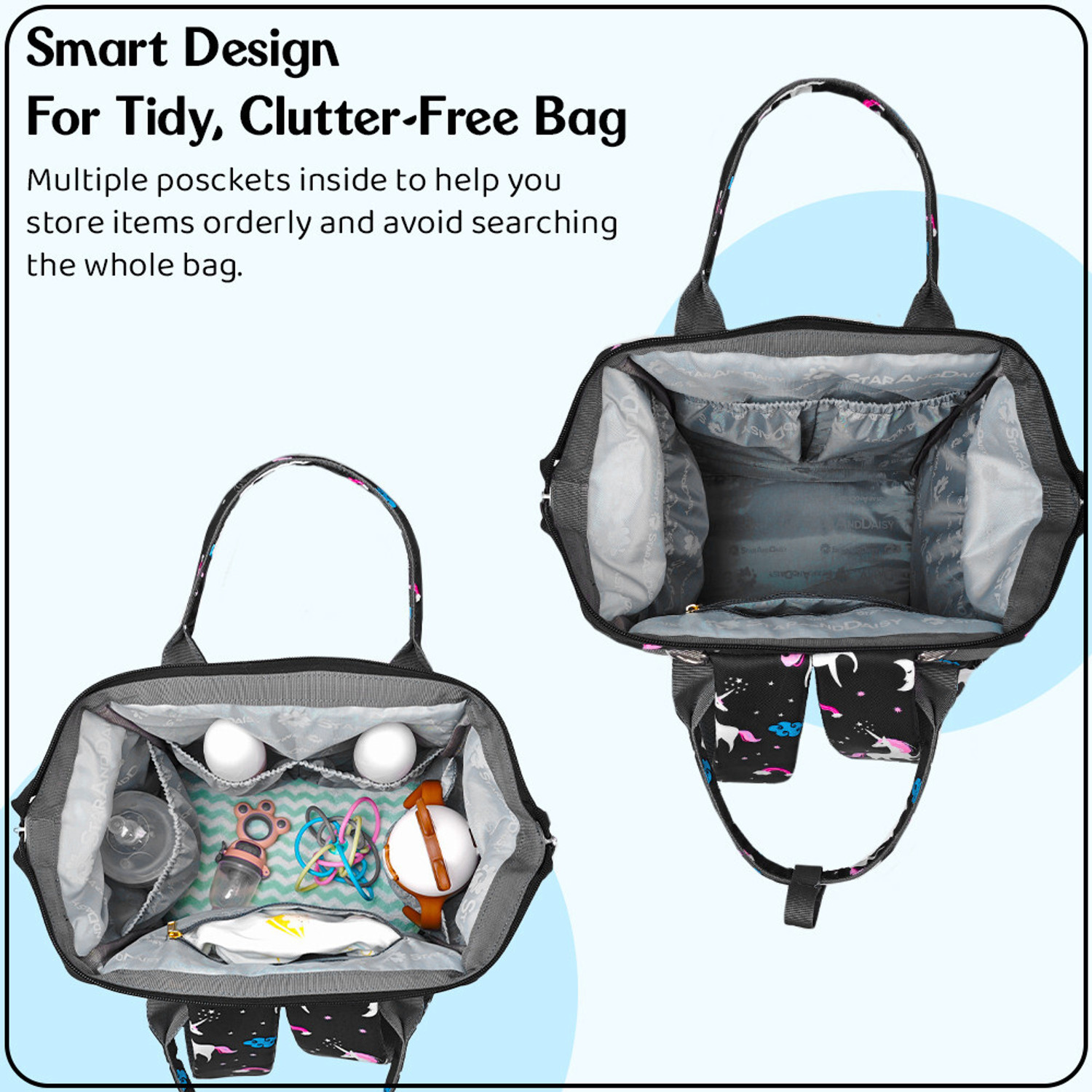 Image of StarAndDaisy Baby Diaper Bag Spacious, Waterproof Backpack with Multiple Pockets Mothers Maternity Bags for Travel Diaper Backpack