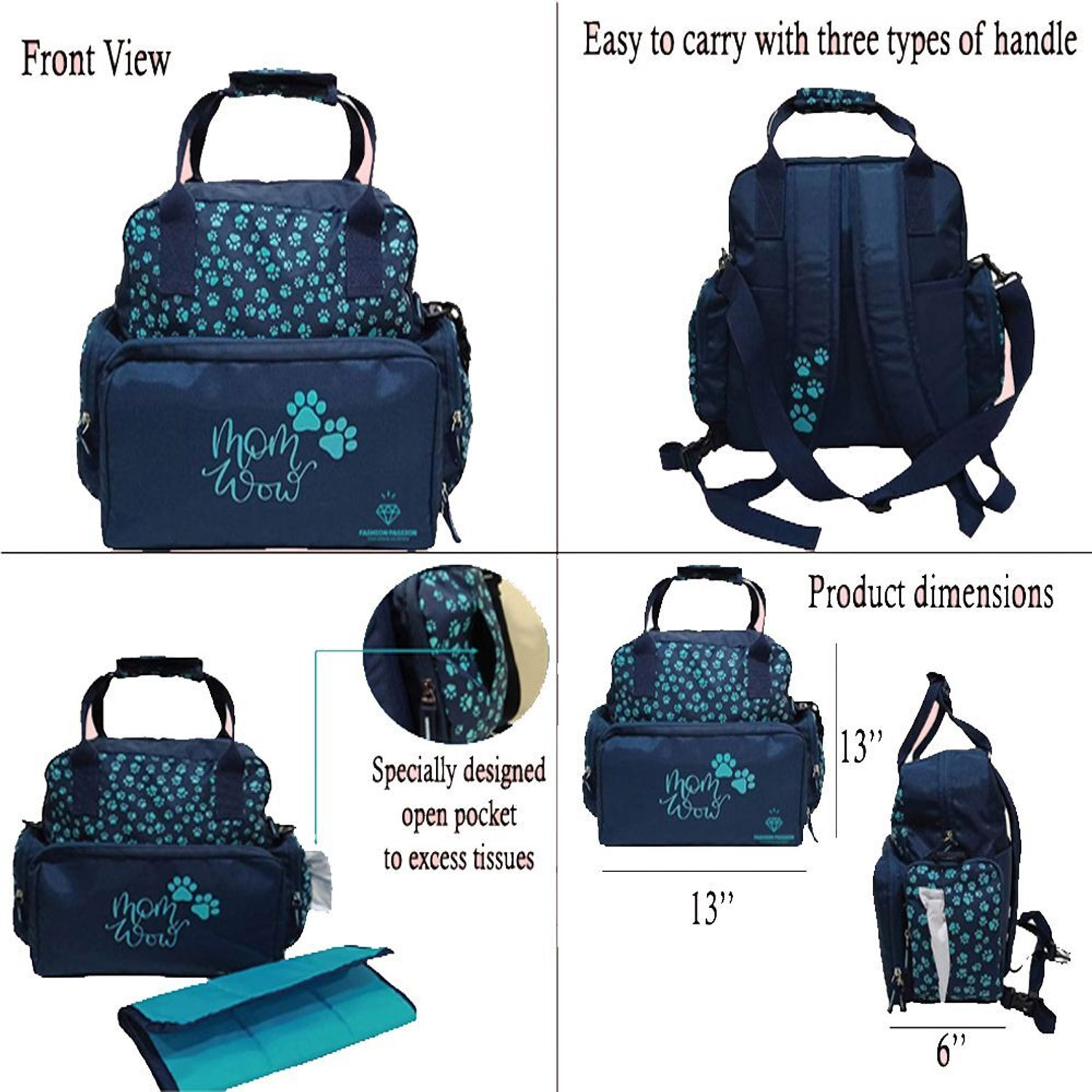 Image of HNS Baby Diaper Bag with Sholder Strap Diaper Bag (Blue) Diaper Bag