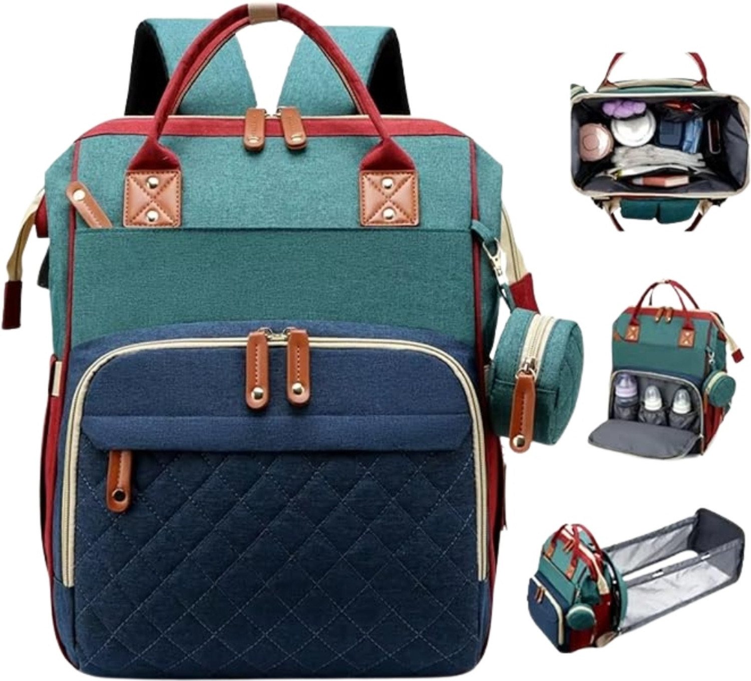 Image of Gold Leaf USB Baby Diaper Bag - Large Waterproof Travel Backpack for Moms & Dads Diaper Bag