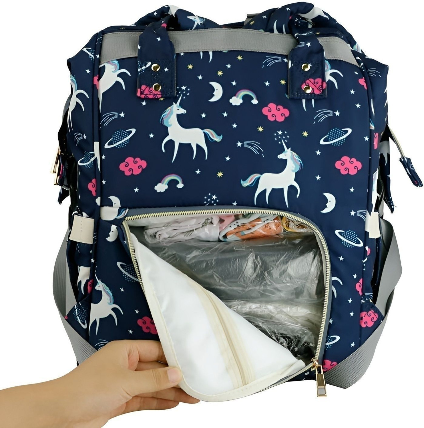 Image of Little Feet Baby Diaper Bag, Mothers Maternity Bags For Travel, (Unicorn Blue) Baby Diaper Bag