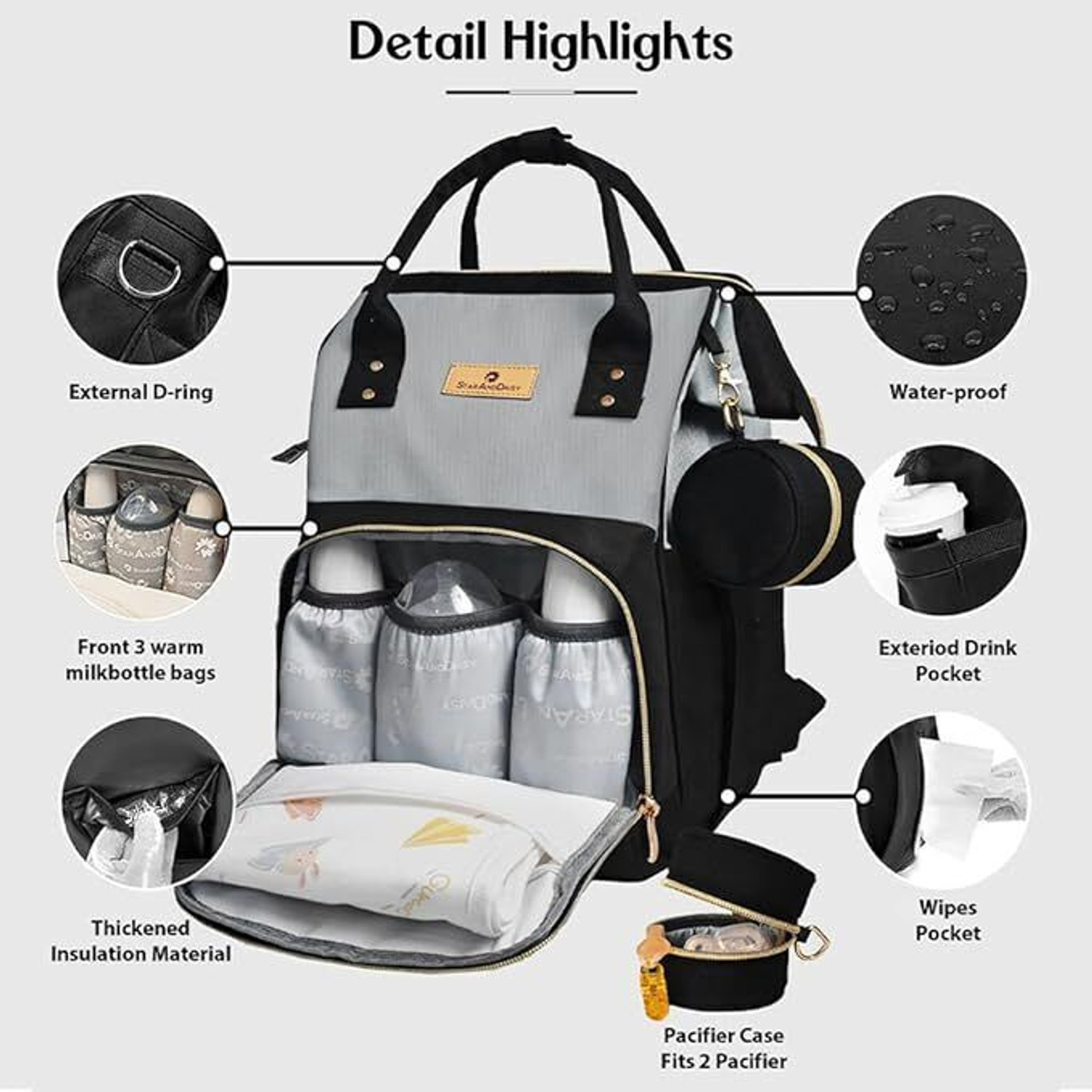 Image of StarAndDaisy Premium Baby Diaper Bag Spacious, Waterproof Backpack with Multiple Pockets Mothers Maternity Bags for Travel Diaper Backpack