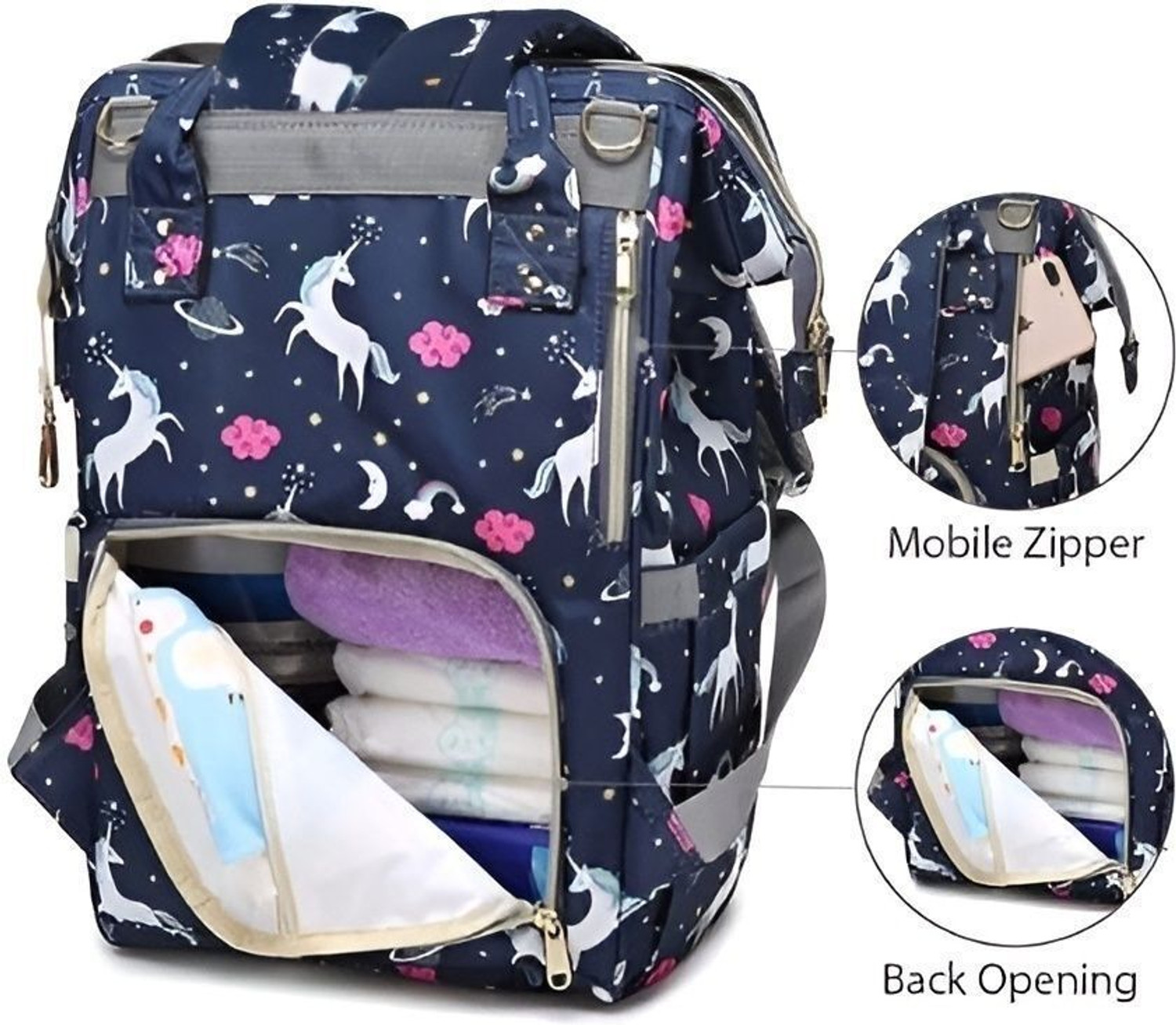 Image of Little Feet Baby Diaper Bag, Mothers Maternity Bags For Travel, (Unicorn Blue) Baby Diaper Bag