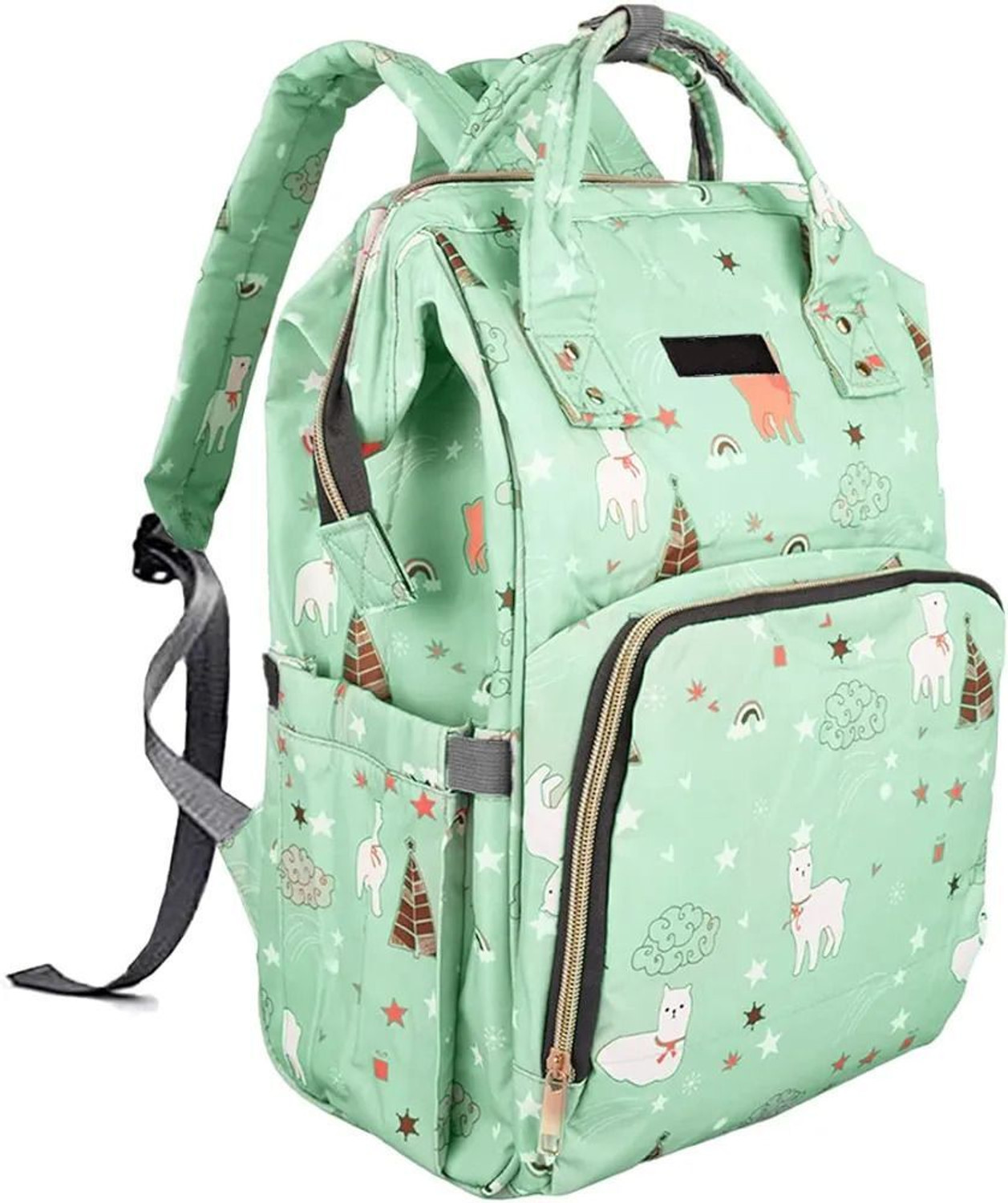 Image of Little Feet Diaper Bag Backpack Unicorn Print Baby Travel and Storage Bag - light green Baby Diaper Bag