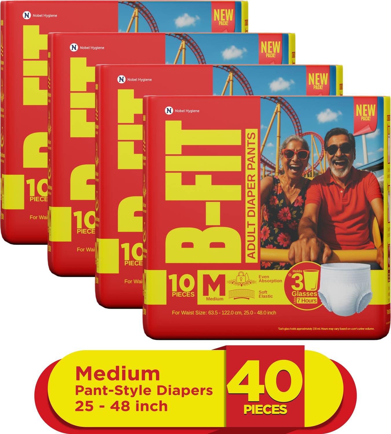 B-FIT Regular Pant Style Adult Diapers - M (40 Pieces)