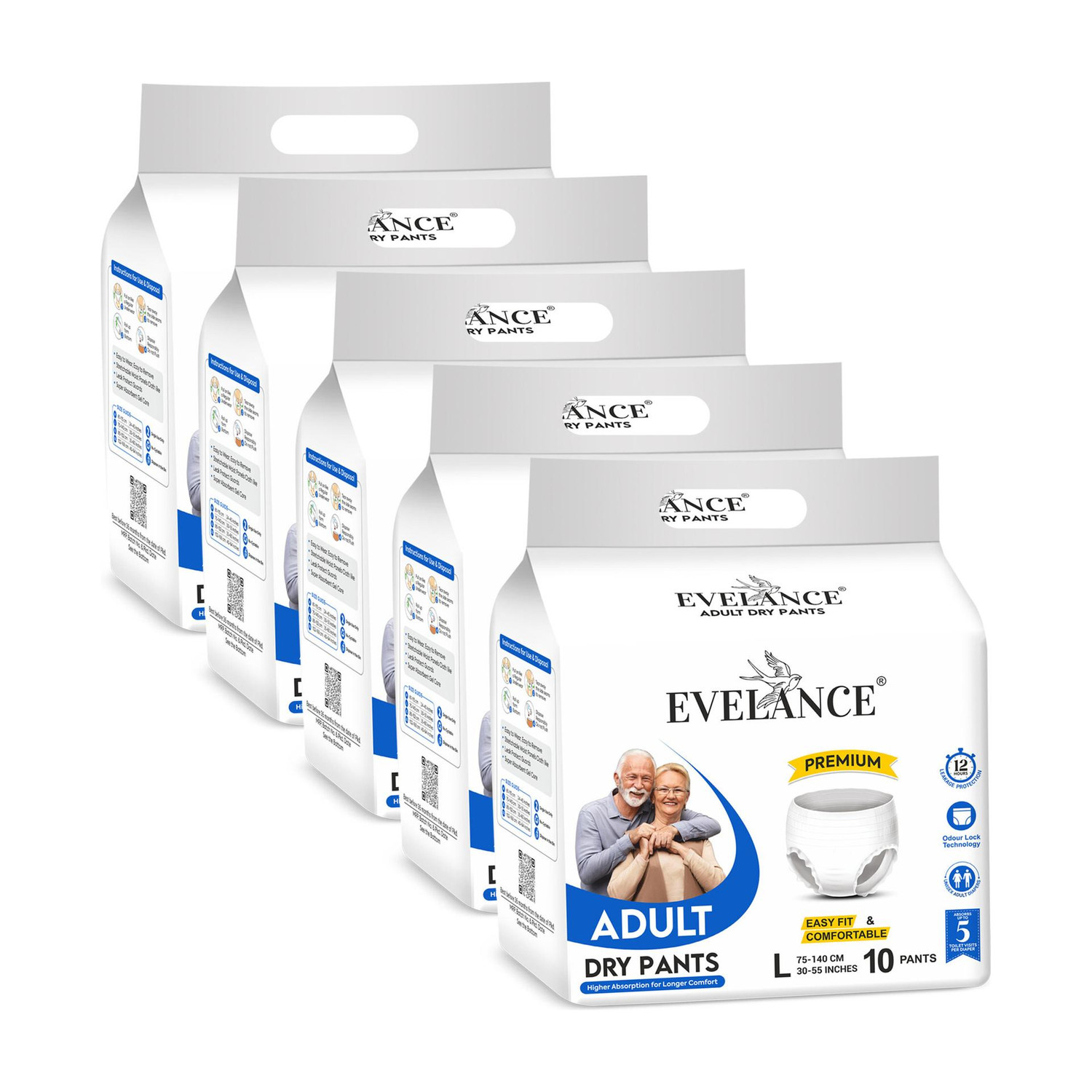 Image of EVELANCE Large Adult Diaper Pants Premium | Waist Size (30-55 Inches) Adult Diapers - L
