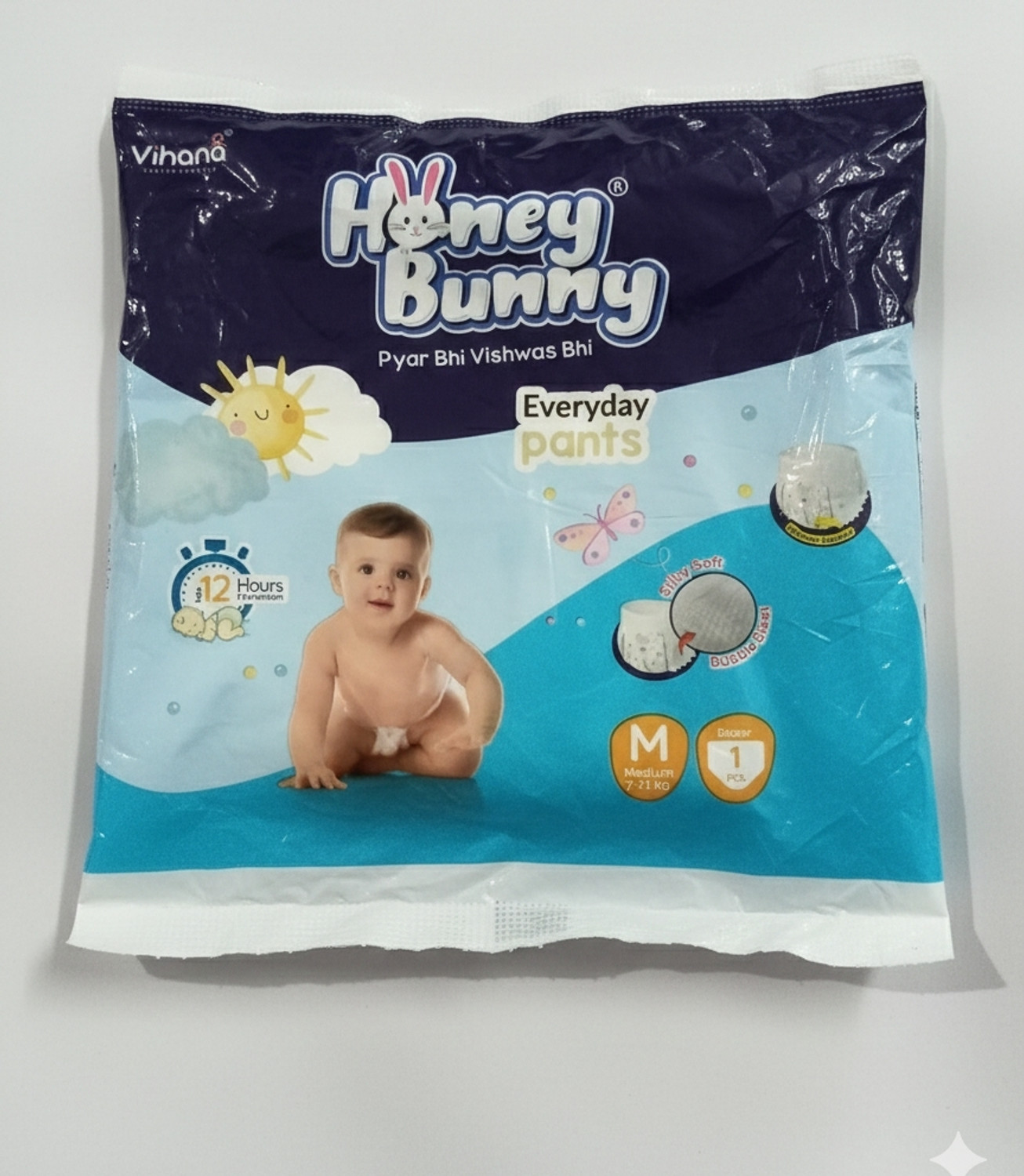 Image of HUNEY BUNNY Baby Diaper Pants with bubble top sheet| Extra Soft | 12 Hour protection Pant Diapers - M