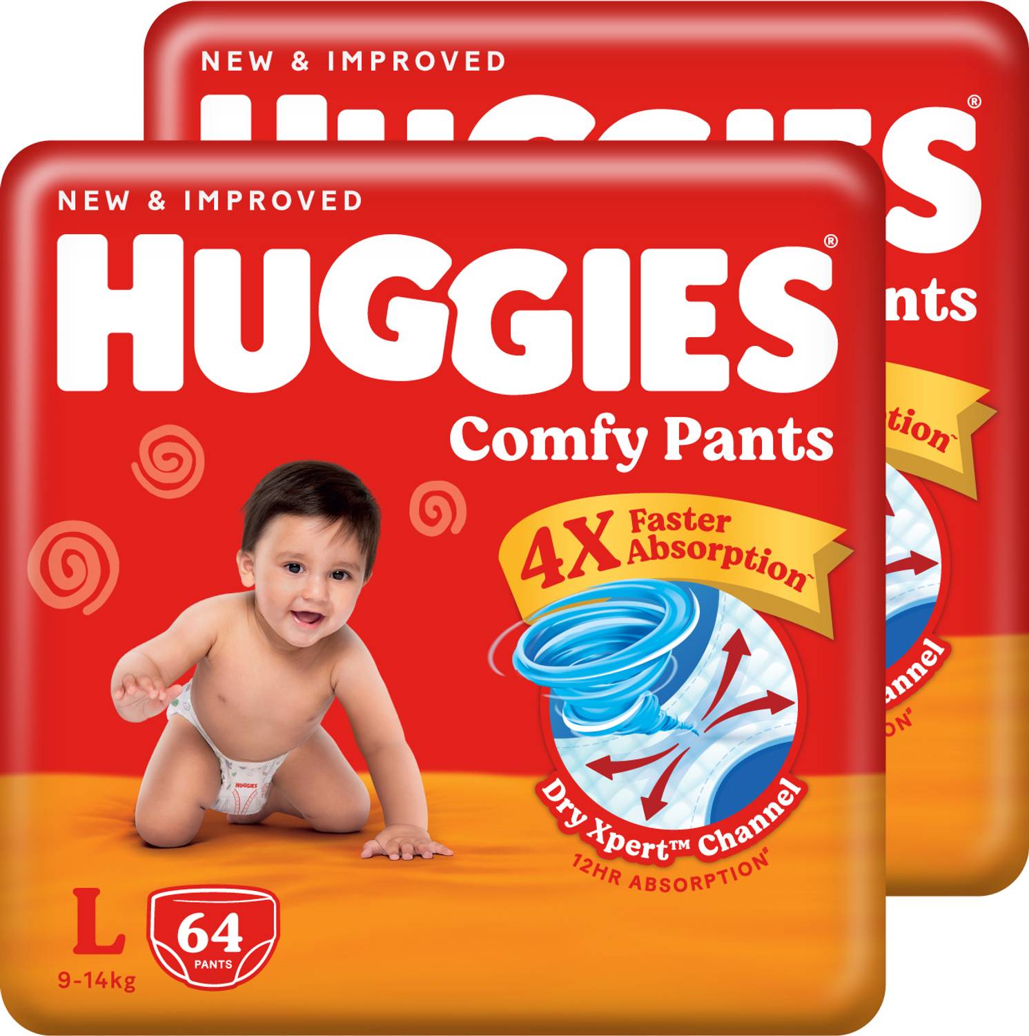 Huggies Comfy Baby Diaper Pants, Upto 50% Faster Absorption (64 X