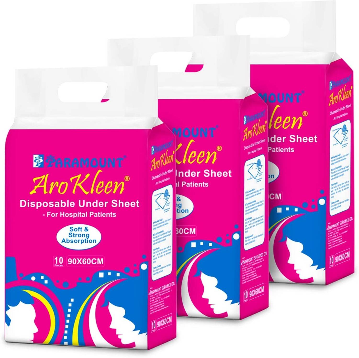 Arokleen Disposable Underpad Sheet For Adult Patient 90 X 60 CM PACK OF 3, Bed Protector Adult Diapers - L