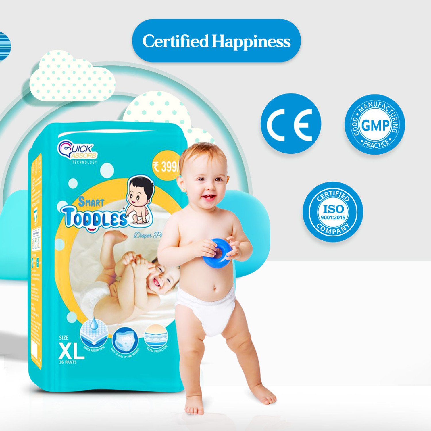 Image of TODDLES Comfy Baby Diaper Pants 12-17 kg Combo of 2 with Quick Absorption Technology Pant Diapers - XL