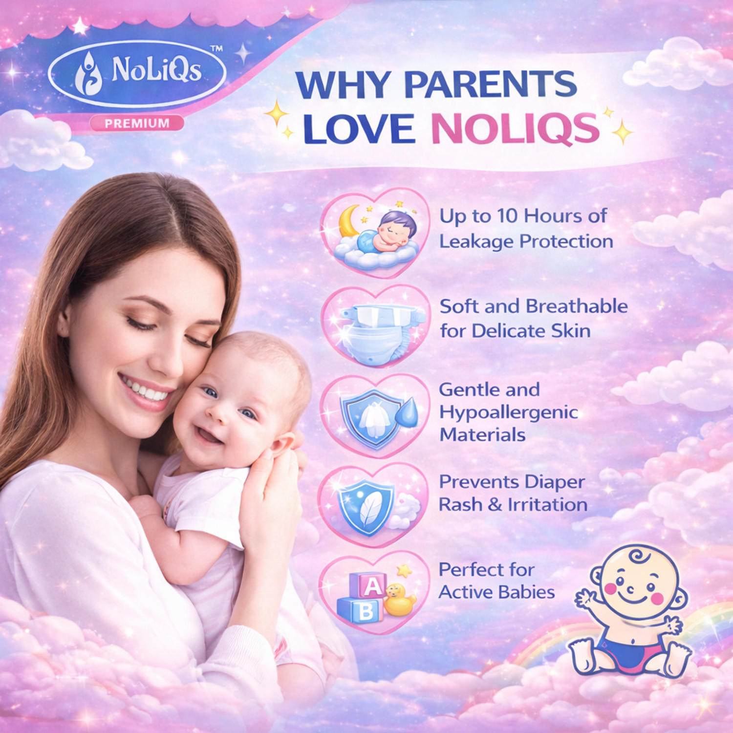 Image of noliqs Easy Dry Feel Baby Diaper Pants with 10 hrs absorption | Large Pant Diapers - L
