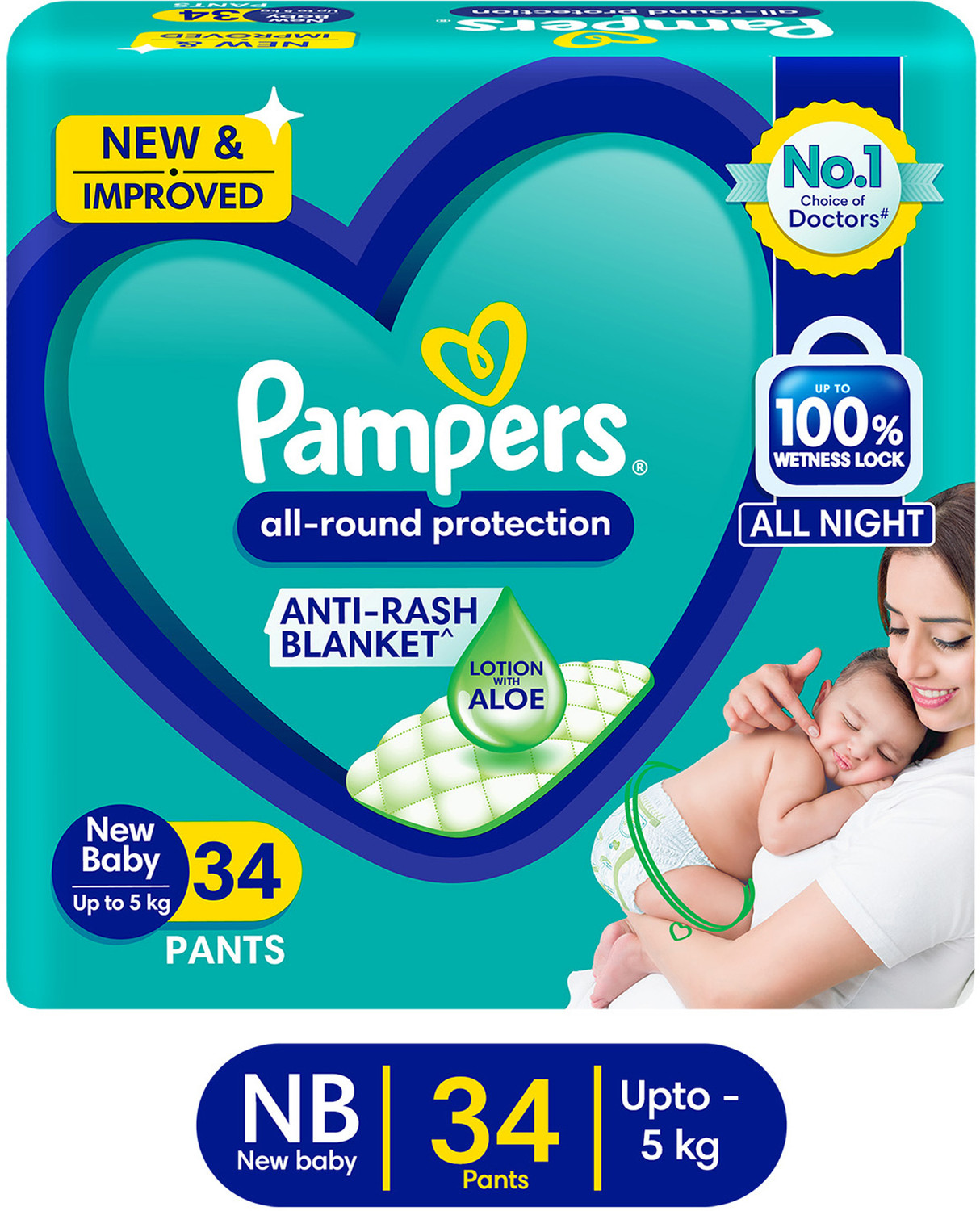 Image of Pampers All round protection NB /XS Pant Diapers - New Born (34 Pieces)