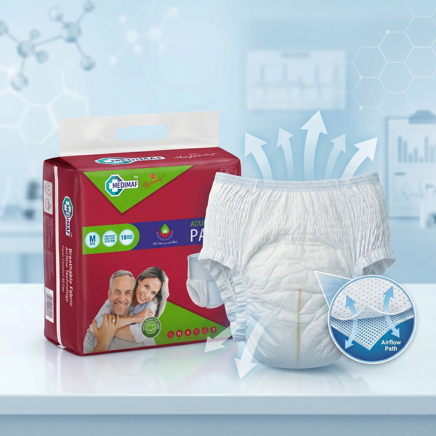 Image of MEDIMAF by MAFATLAL Adult Diapers Pants - 10 Count (Medium) Adult Diapers - M
