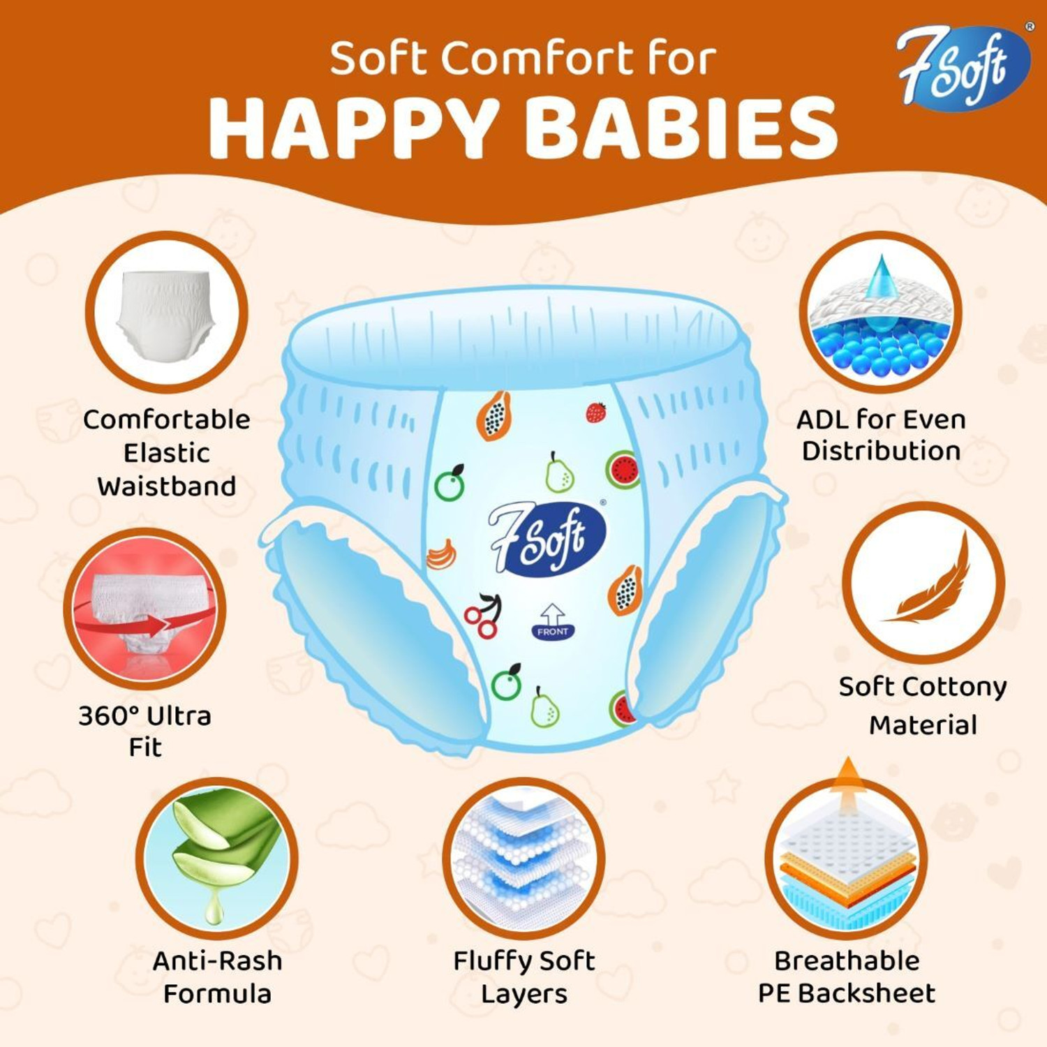Image of 7 Soft Premium Absorb Dry Pants | Rash-Free Comfort | GentleCare SmartFit Baby Pants Pant Diapers - L