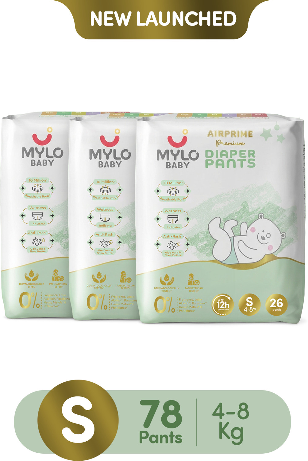 Image of MYLO Baby Ultra-Thin and Breathable Premium AIRPRIME Diaper Pants Pant Diapers - S