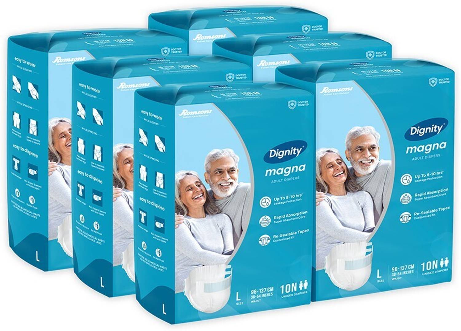 DIGNITY Magna Tape Style Adult Diapers - L (60 Pieces) - Image 1