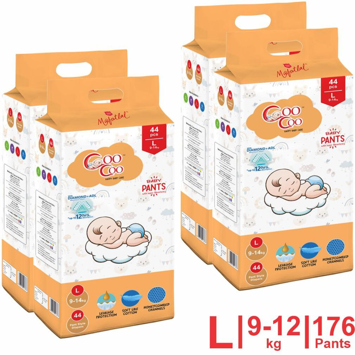 Image of Coo Coo Extra Dry Baby Pullup Diaper Pant Size L-Large-L (176) Count upto 9-14 kg Pant Diapers - L
