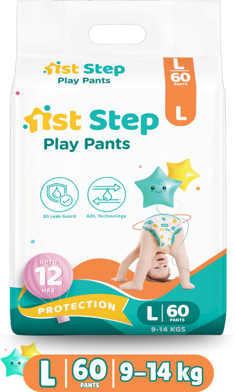 Image of 1st Step Play Pant Style Diaper With 3D Leak Guard & ADL Technology Pant Diapers - L