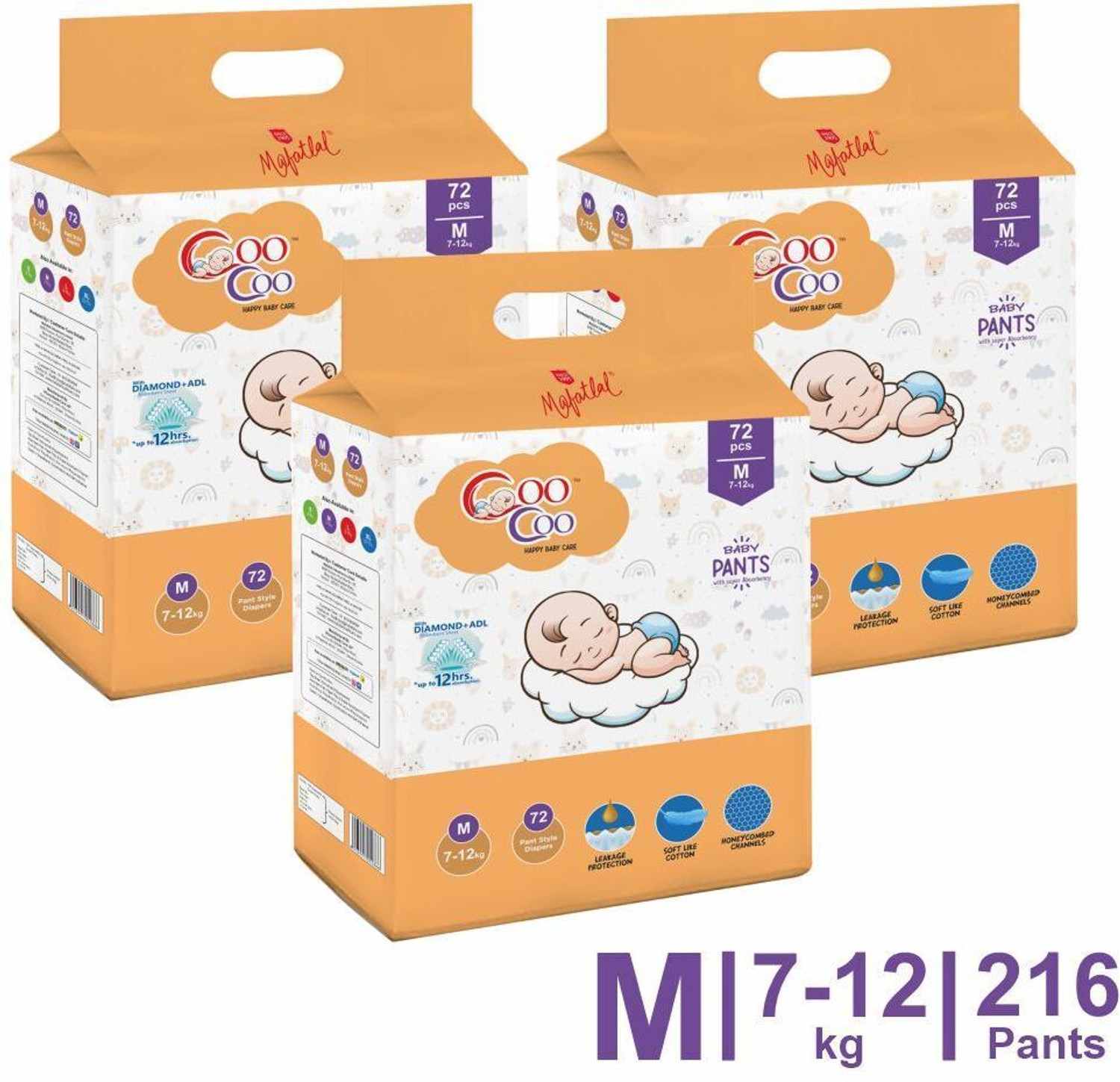 Image of Coo Coo Extra Dry Baby Pullup Diaper Pant Size M-Medium-M (216) Count upto 7-12 kg Pant Diapers - M