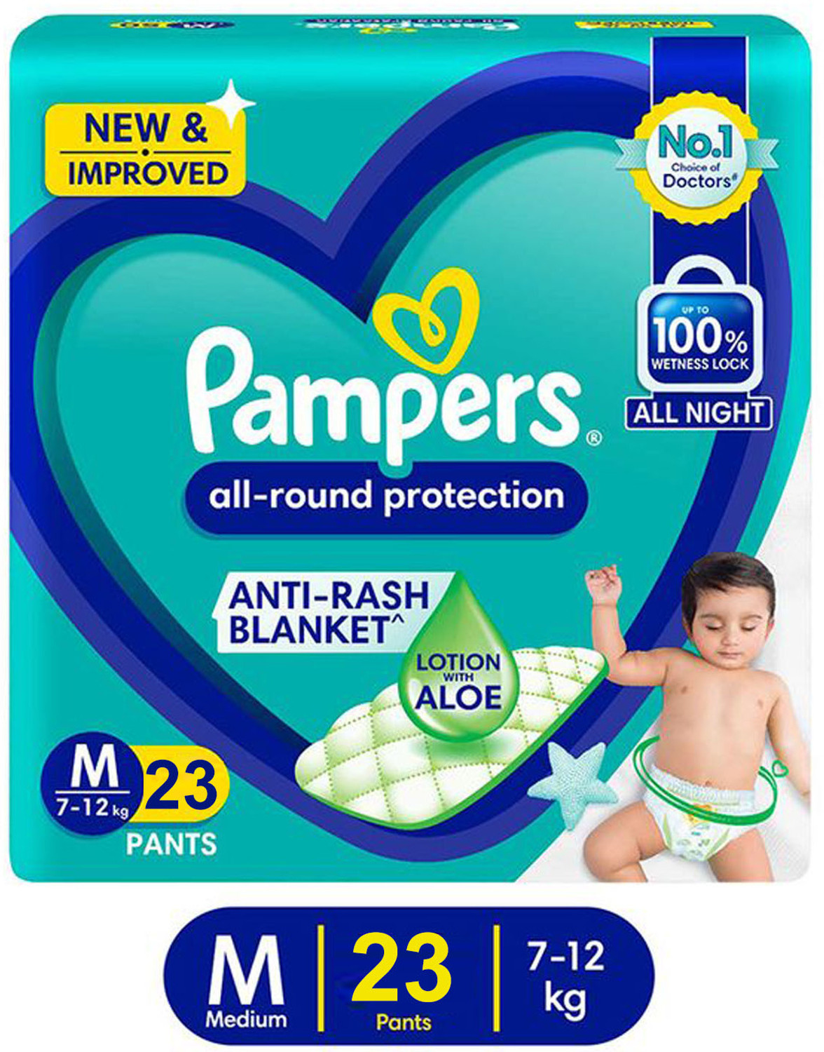 Image of Pampers All Round Protection Pants, Medium Size Baby Diapers, With Aloe Vera Lotion Pant Diapers - M (23 Pieces)