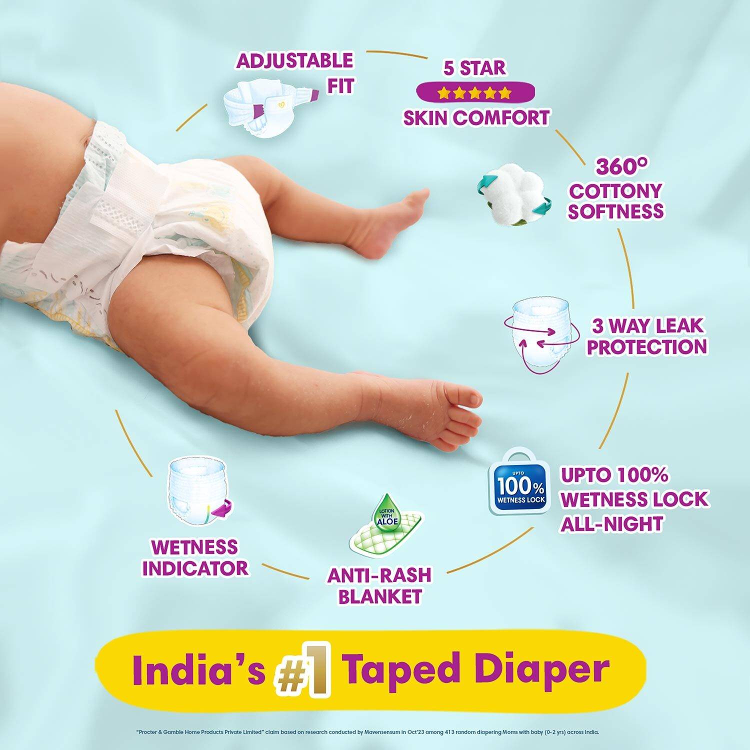 Pampers Active Baby Tape Diapers - New Born 24 Pieces - Image 3