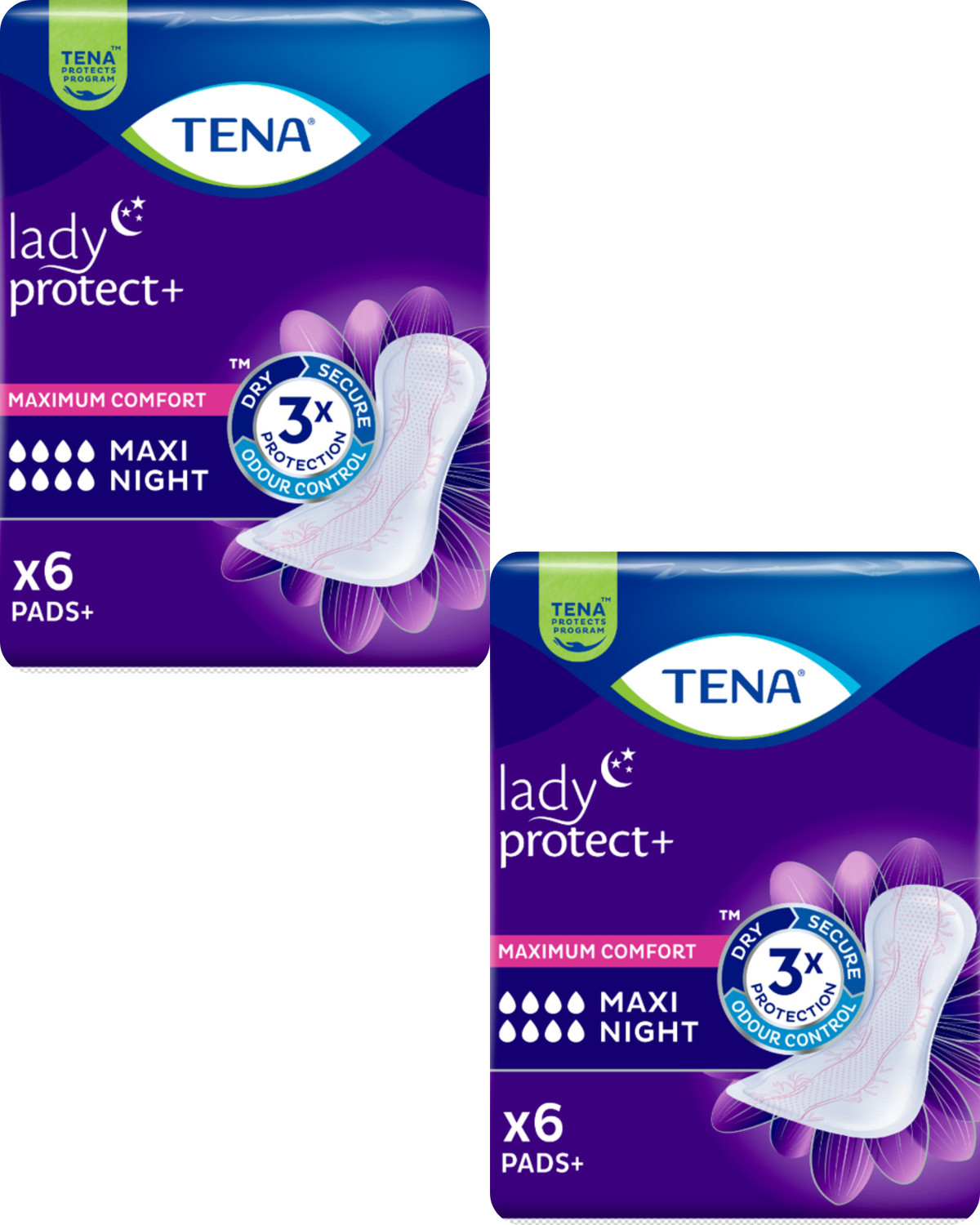 Image of TENA Lady Protect+ Maxi Night Incontinence Pads | 12H Dryness | 6 Units x 2 Adult Diapers - XL